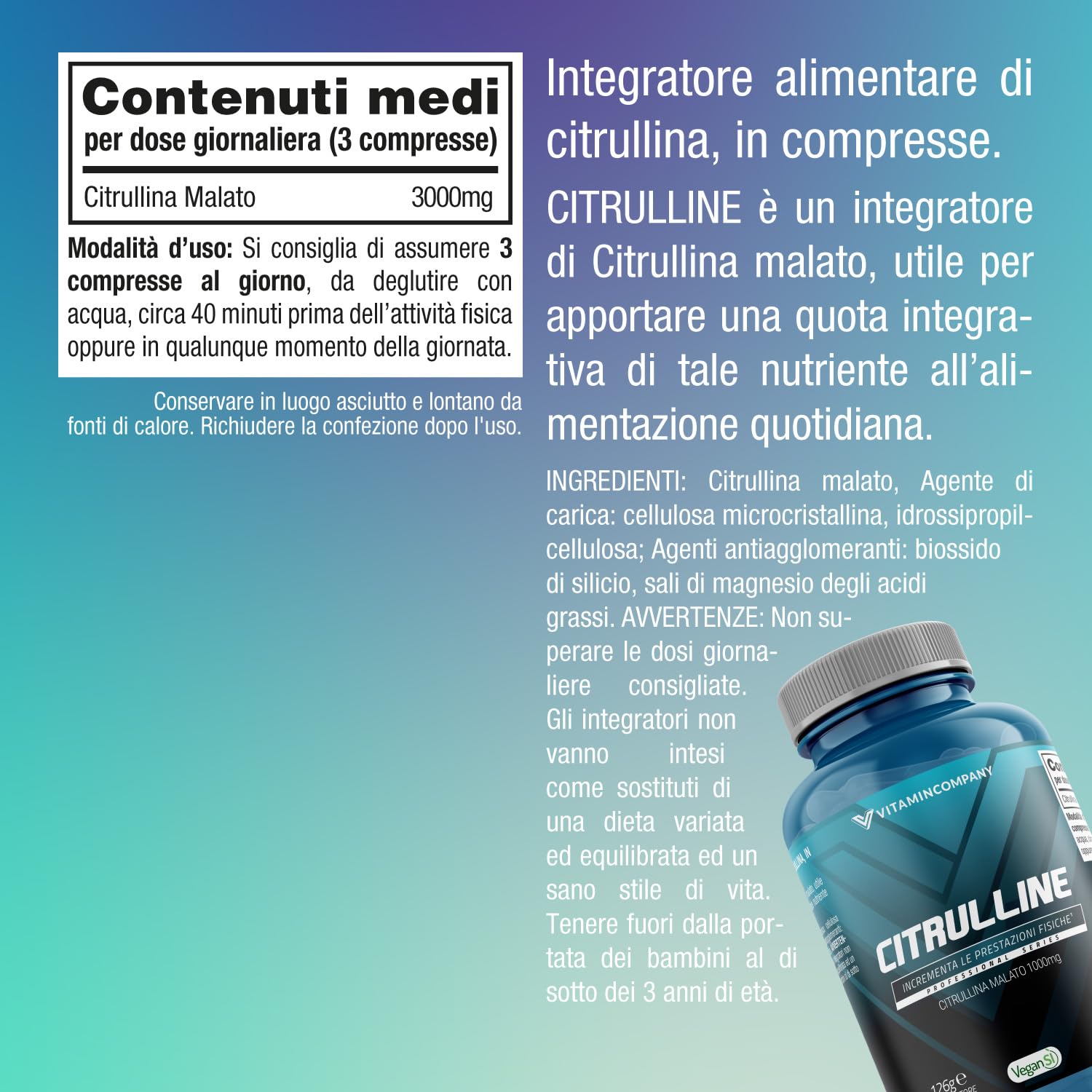 Citrulline - Citrullina e Acido Malico, 1000mg di Citrullina Malato per Compressa, Supporto Energetico, 90 Compresse