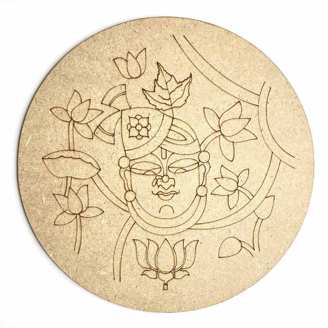 Craft Shop India MDf Shreenath ji Engraved Design Wall Plate Base With Frame DIY Craft 2