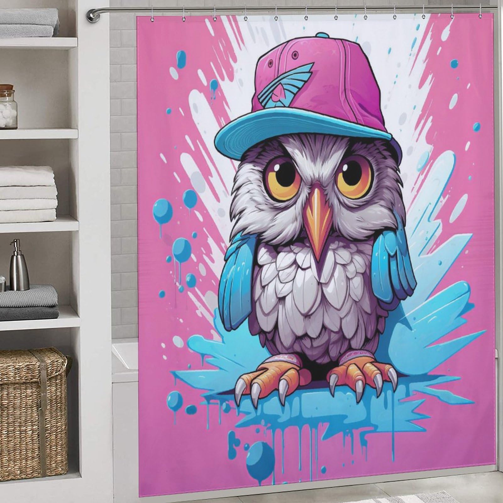 Rideau de douche hibou animal 183x183 cm imperméable avec crochets pour salle de bain