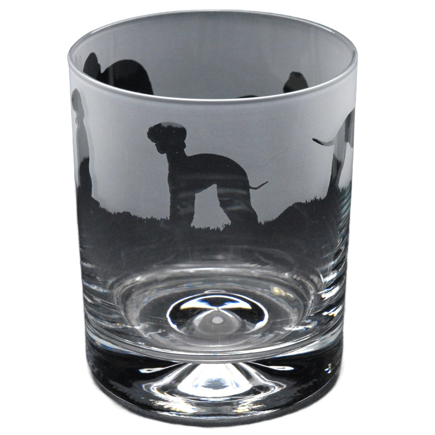GLYPTIC Glass Art Bedlington Terrier Dog Frieze Hand Etched/Engraved Whiskey Tumbler Glass