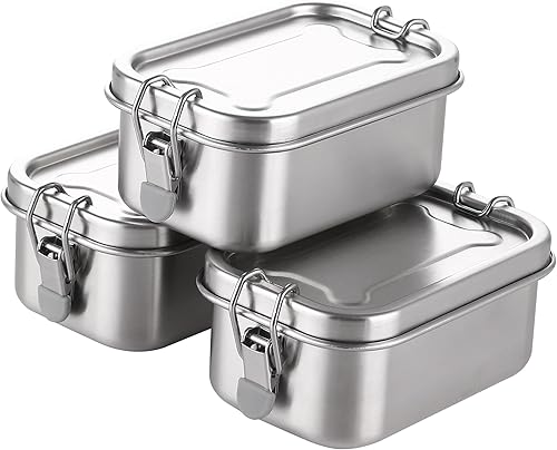 Juego de recipientes pequeños de acero inoxidable para almacenamiento de alimentos, caja Bento de metal pequeña con tapa de vidrio reutilizable,