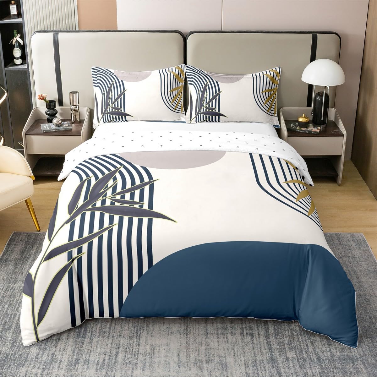 Homewish Bawełniana poszewka na kołdrę z połowy wieku boho super king dla dzieci nastolatków dorosłych, minimalistyczna estetyczna poszewka na kołdrę, abstrakcyjny nowoczesny zestaw pościeli