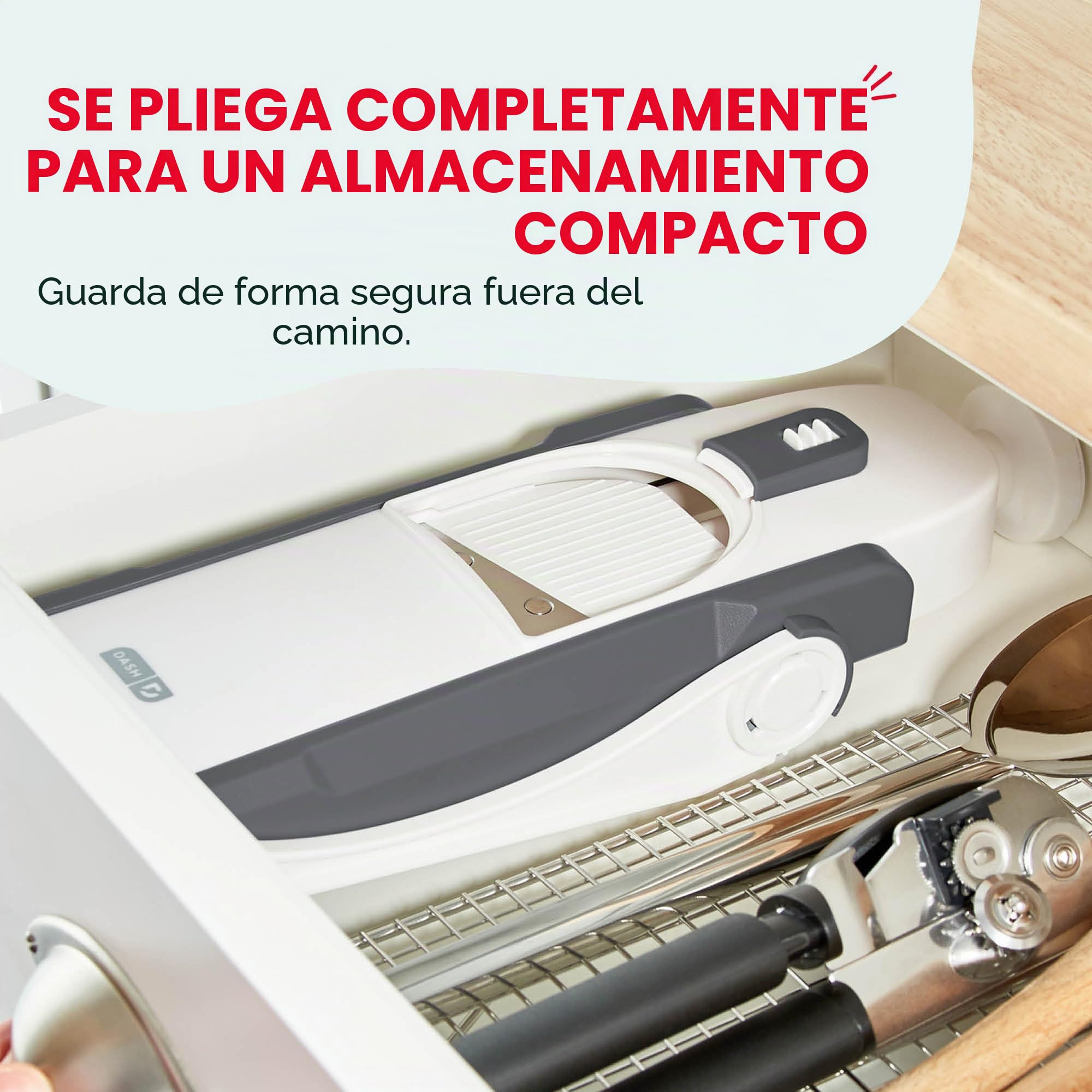DASH Cortador de mandolina Safe Slice, Juliana + Dados para Verduras, preparación de Comidas y más con más de 30 ajustes preestablecidos y ajustador de Grosor, Plástico, Gris