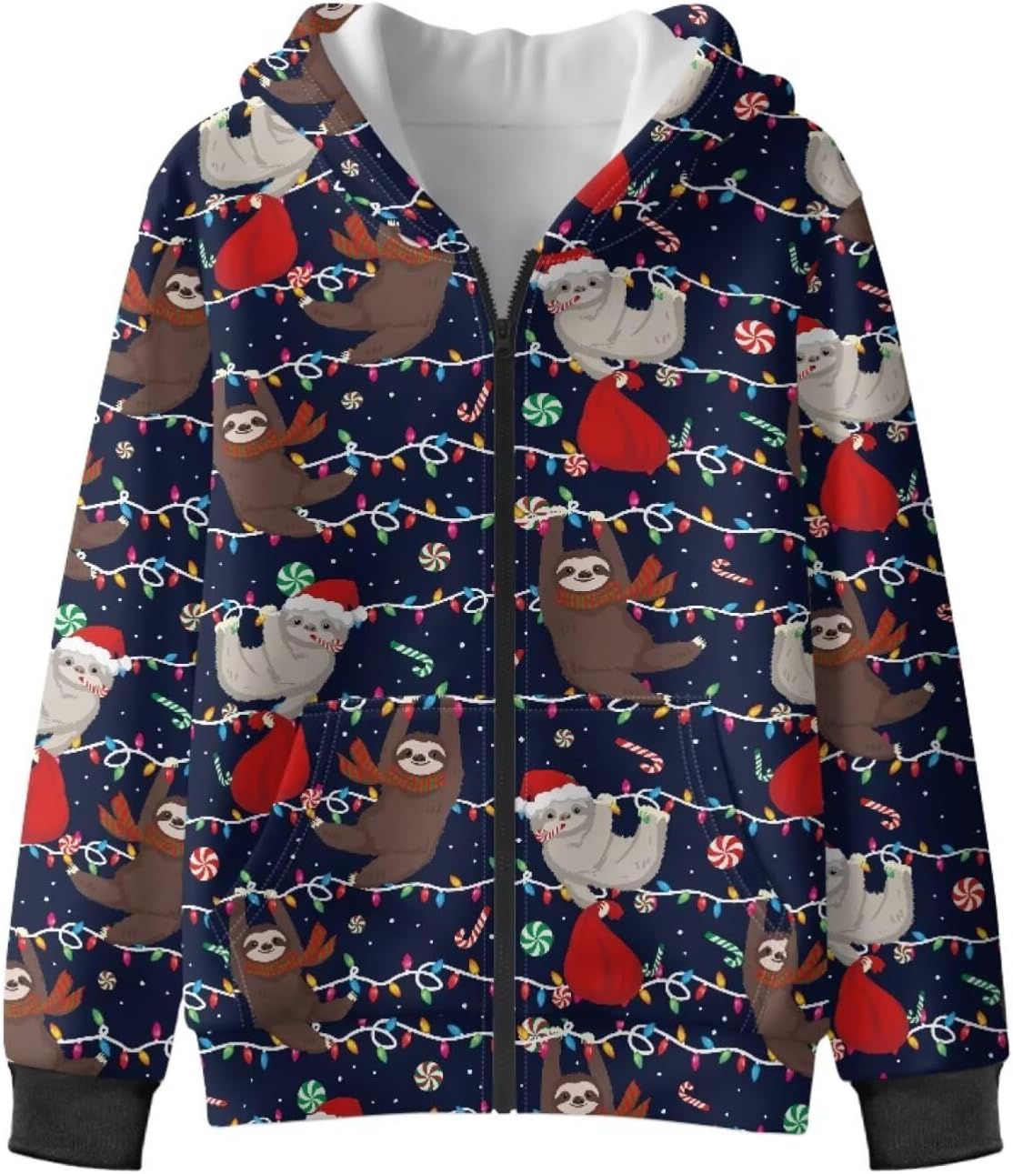Christmas Full Zip Up Fleece Hoodies for Boys Girls Soft Long Sleeve Hooded Sweatshirts with Pocket