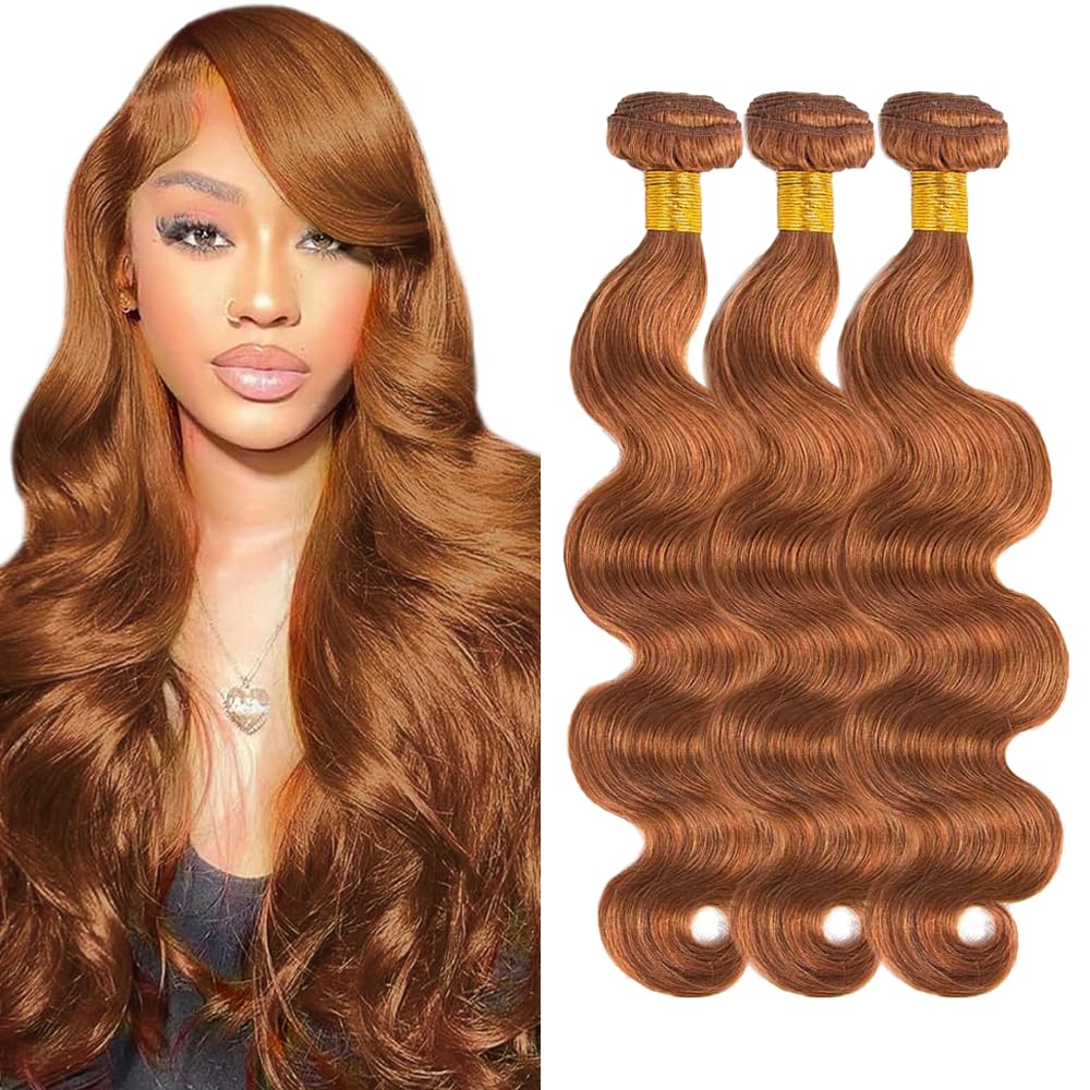 Color #30 Bundles Human Hair Light Brown Bundles 14 16 18 inch LadrXadr 30 Light Brown Body Wave Bundle 150g