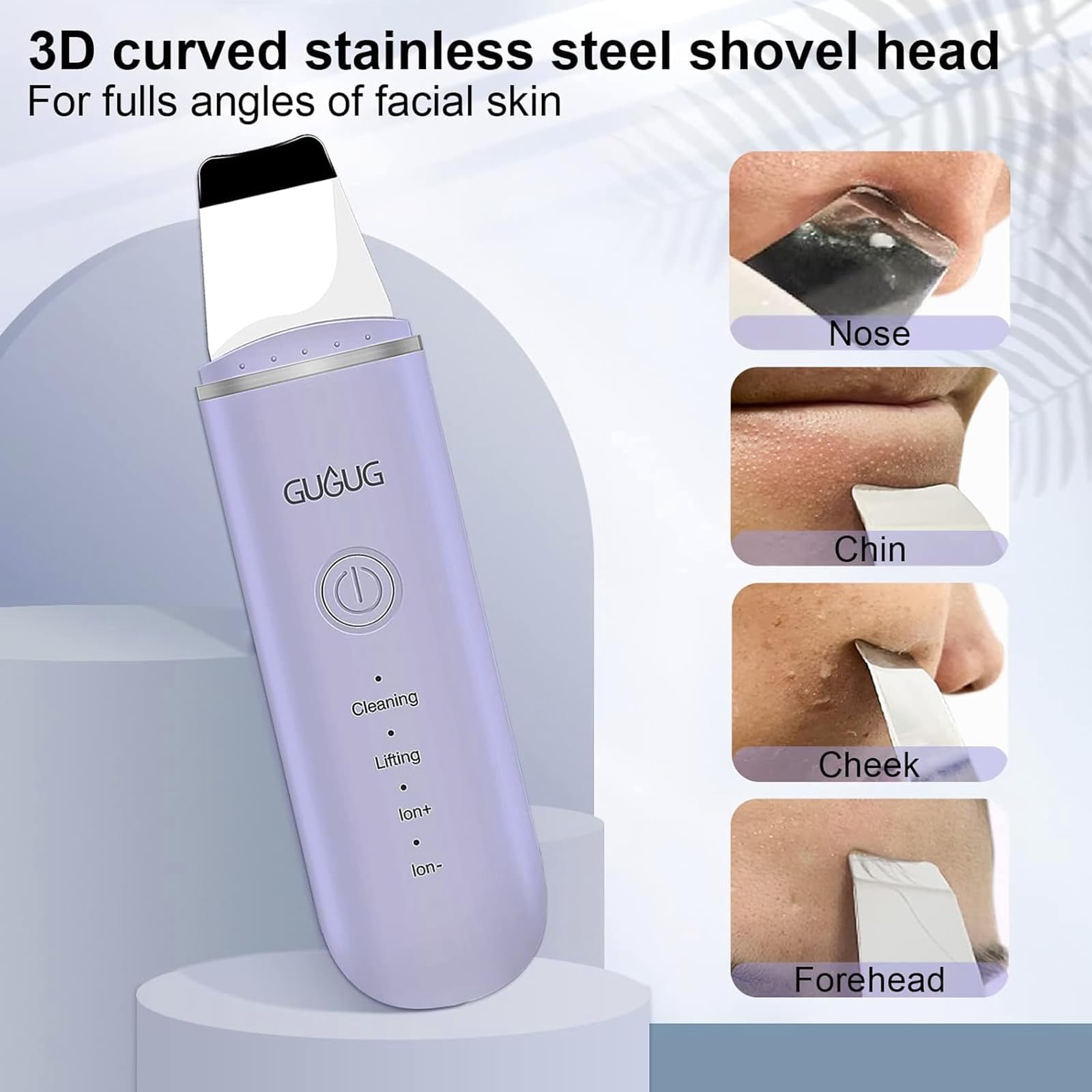 GUGUG Skin Scrubber Spatula Pore Cleaner Blackhead Remover,4 Modes,Purple view 3