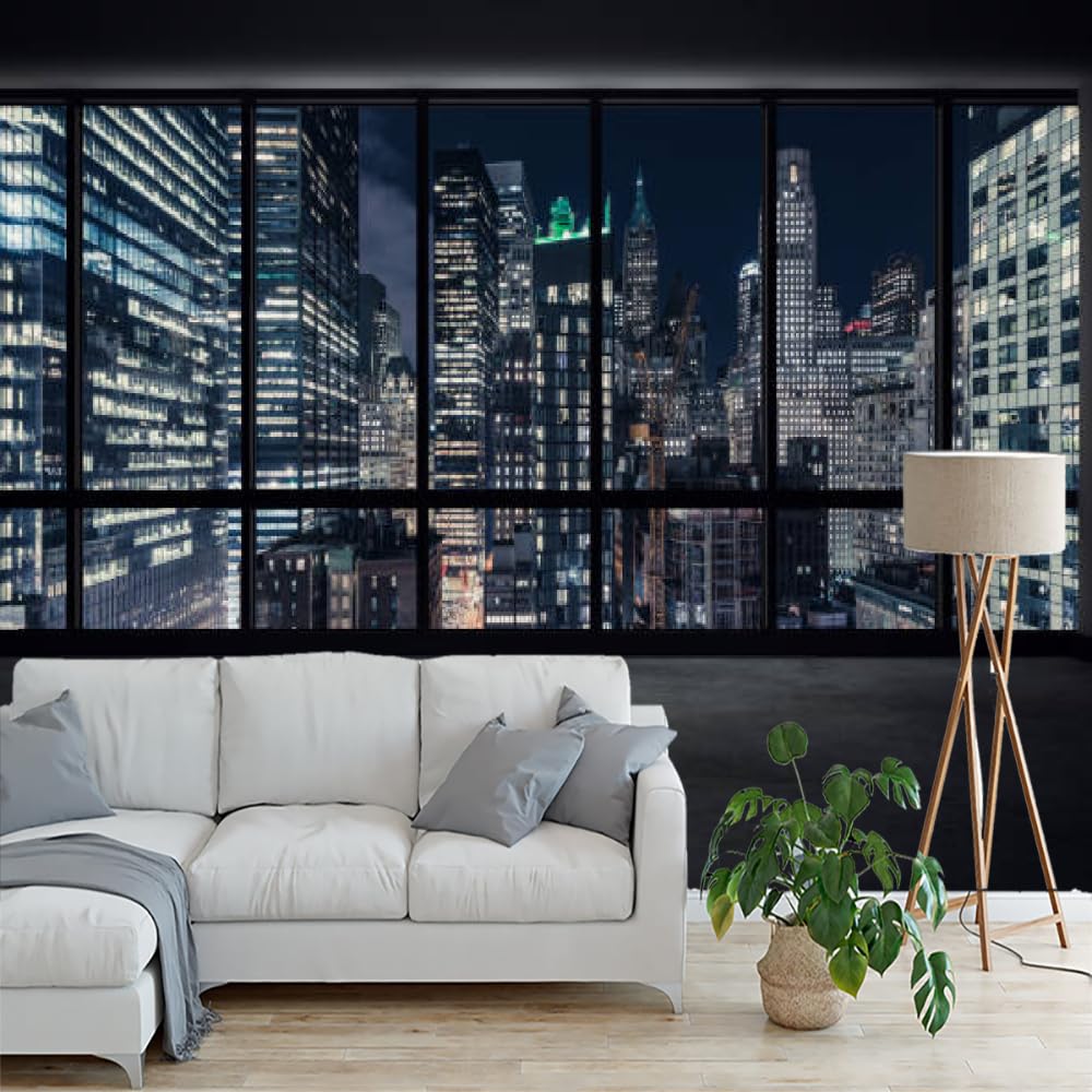 Skyscraper Large Wallpaper, City Building Removable Self-Adhesive Mural Wall Stickers,for Children's Room Dining Bedroom Living Dining Room Wall Decor,169.3" W x 118.2" H-PVC