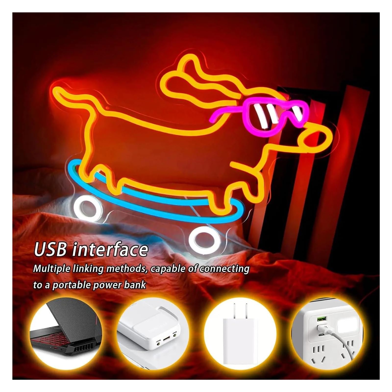 Scritta luminosa Insegna Al Neon Per Bassotti, Occhiali Per Cani Luce Dimmerabile Per Camera Da Letto, Bar, Negozio Di Animali, Amante Dei Cani Decorazione 41cmx27cm