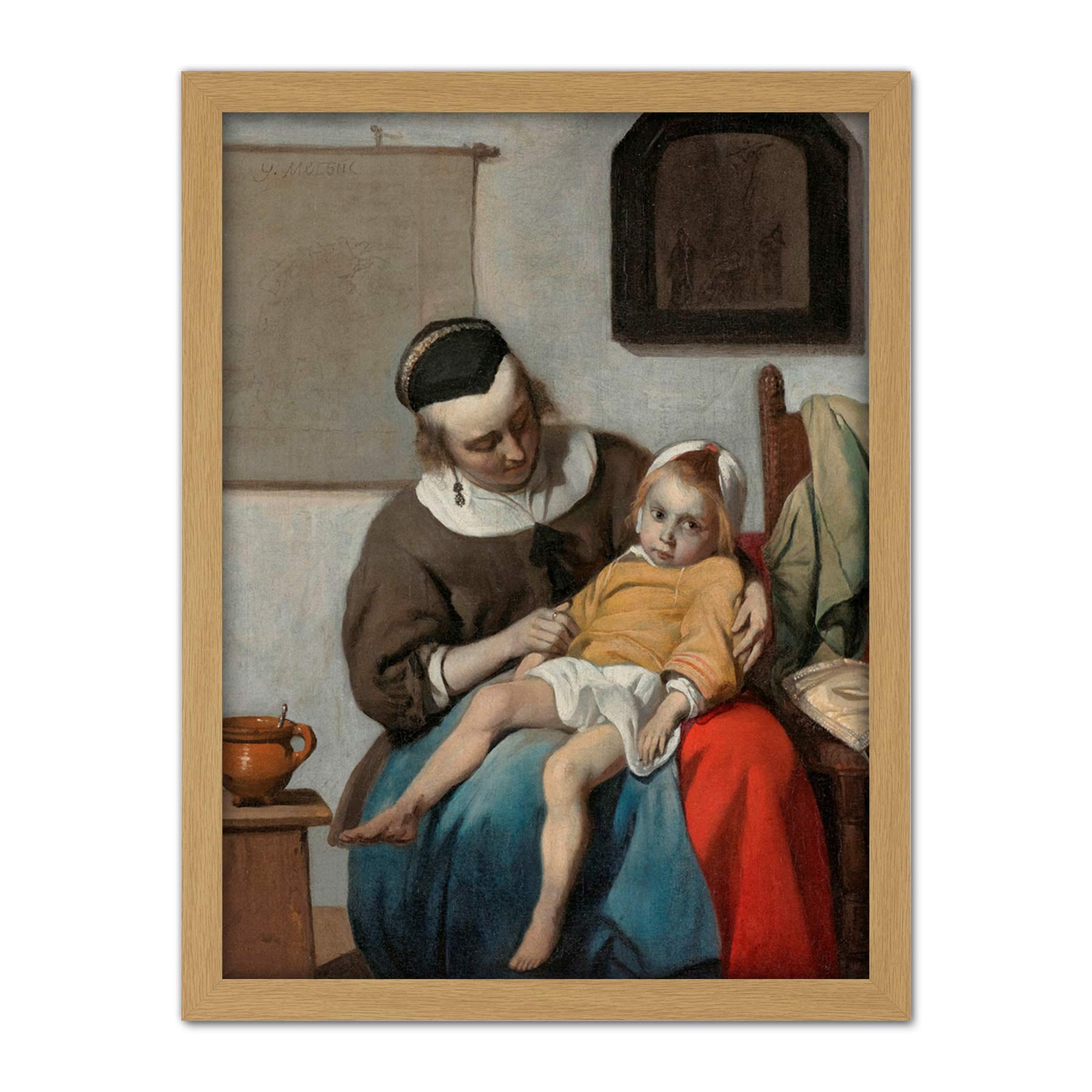 Artery8 Gabriel Metsu The Sick Child Painting Artwork Framed Wall Art Print 18X24 Inch