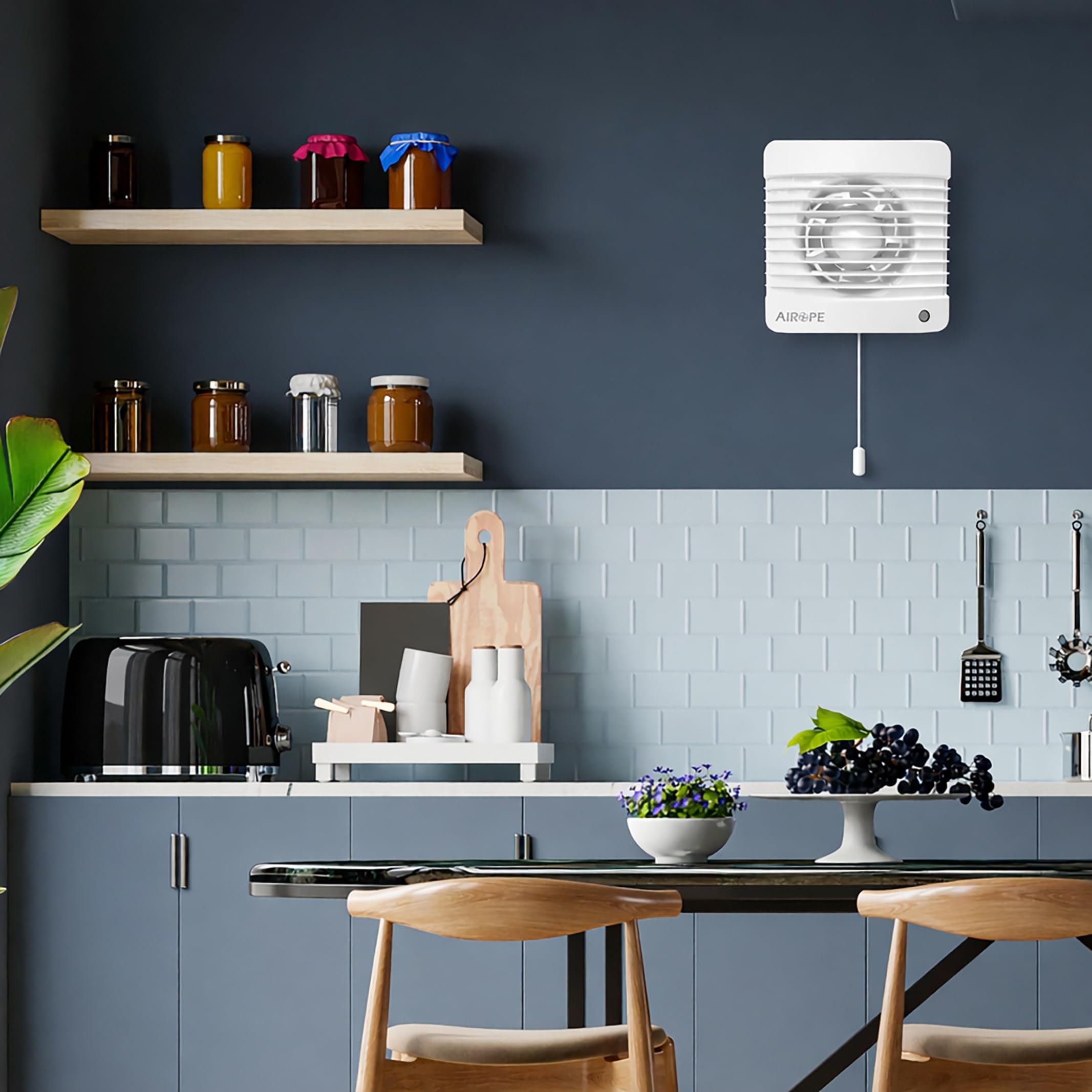 150 mm Ventilateur Extracteur d'Air VMC avec Interrupteur à Tirette, Clapet Anti-Retour + Moustiquaire, pour Salle de Bain, Cuisine, WC, Silencieux, Garantie 5 Ans