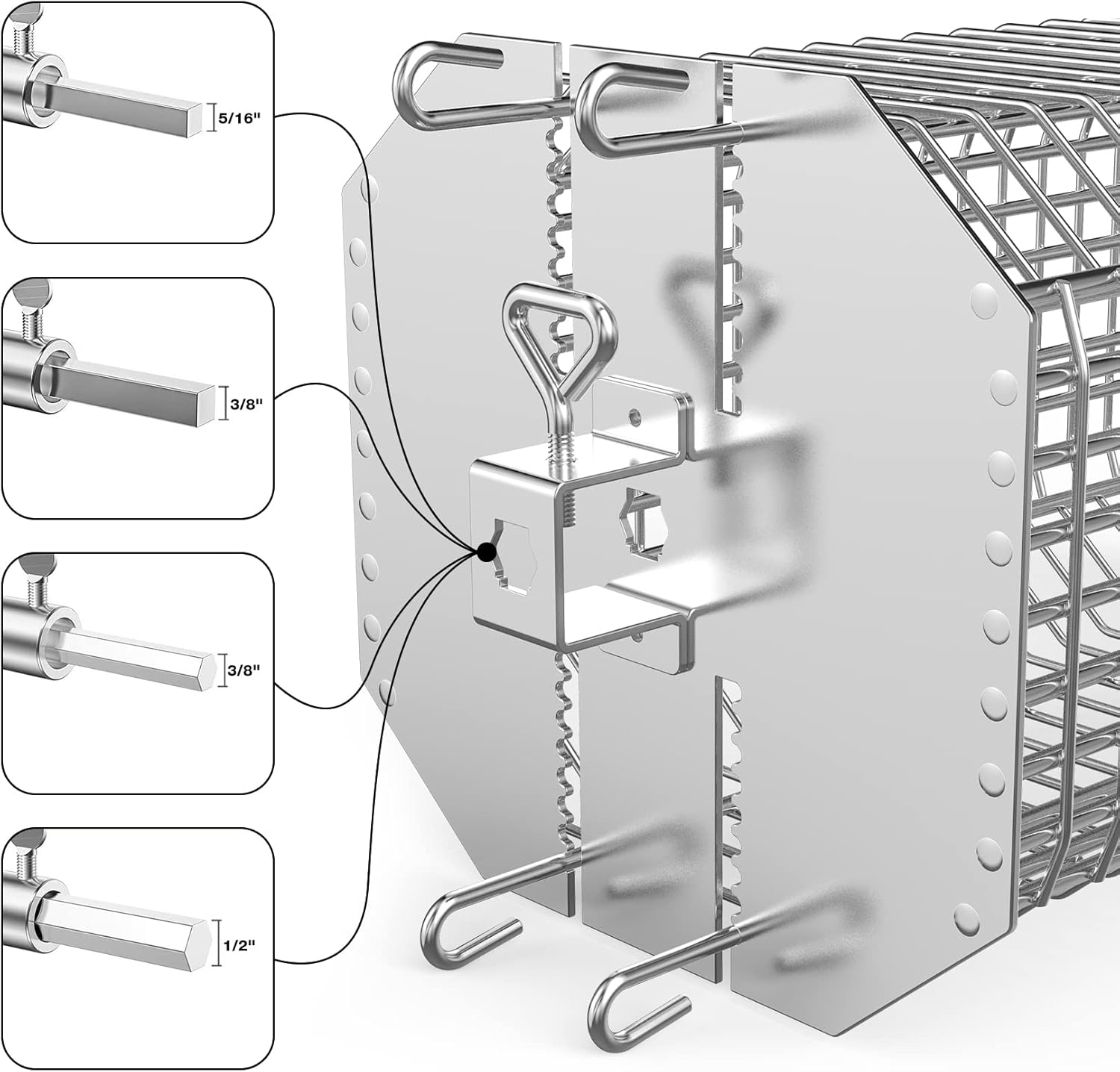 onlyfire Universal Octagonal Tumble Rotisserie Basket, Flat Spit Rotisserie Grill Basket Fits for 1/2 Inch Hexagon, 3/8 Inch Hexagon, 3/8 Inch Square, 5/16 Inch Square Spit Rods