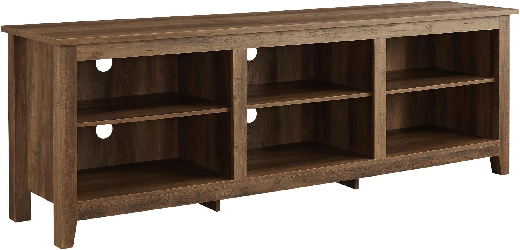 Walker Edison Furniture Company Minimal Farmhouse Wood Universal Stand for TV's up to 80" Flat Screen Living Room Storage Shelves Entertainment Center, 70 Inch, Reclaimed Barnwood 141