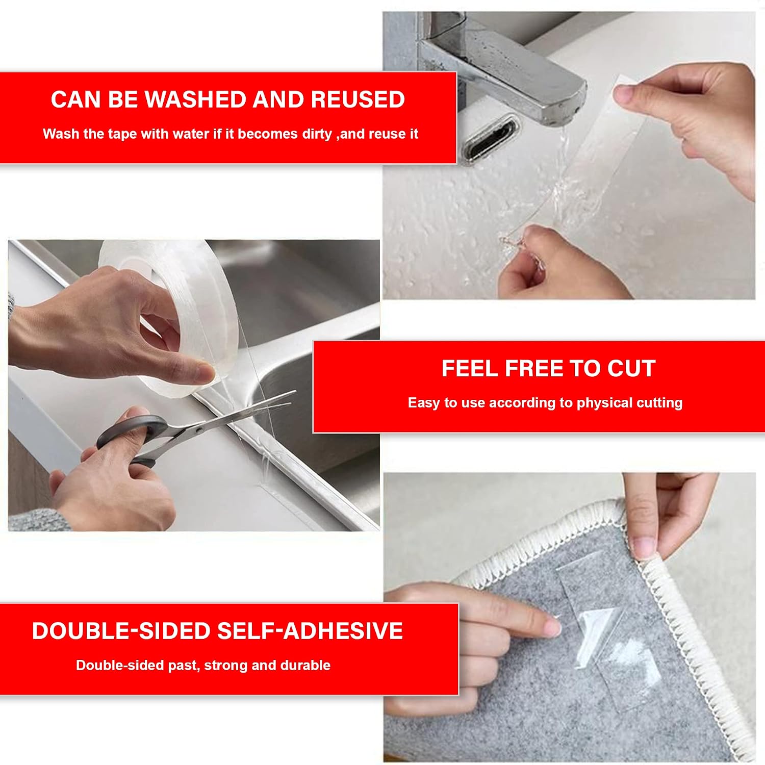 Tough Double Sided Mounting Tape Removable 0.4" x 118 inches Clear Nano Double Sided Tape Heavy Duty, Multipurpose Tape Picture Hanging Strip Adhesive Poster Carpet Tape (0.4" x 9.85 FT (2 Pack))