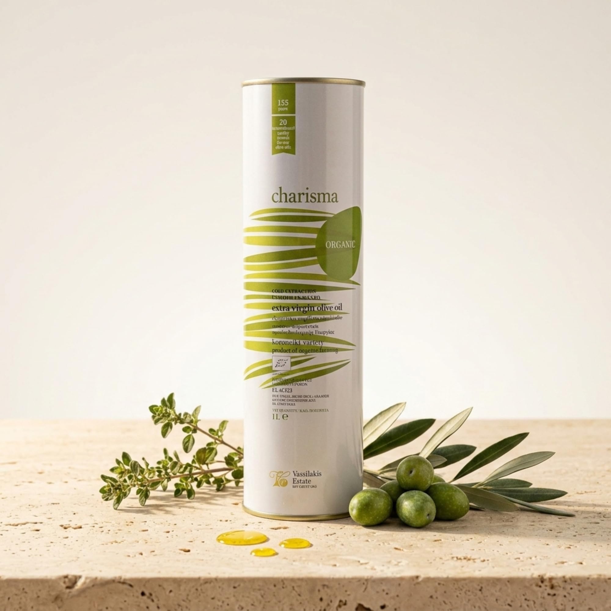 Charisma - Huile d'Olive Vierge Extra Bio de Crète (Koroneiki) - 1L Boîte Métal - Extraction à Froid