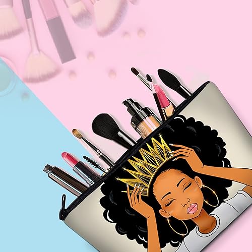 Miniatura 7 de Bolsa de maquillaje Melanin para mujer, bolsa de cosméticos impresa portátil, bolsa de aseo de viaje, bolsa organizadora de maquillaje para mujeres,