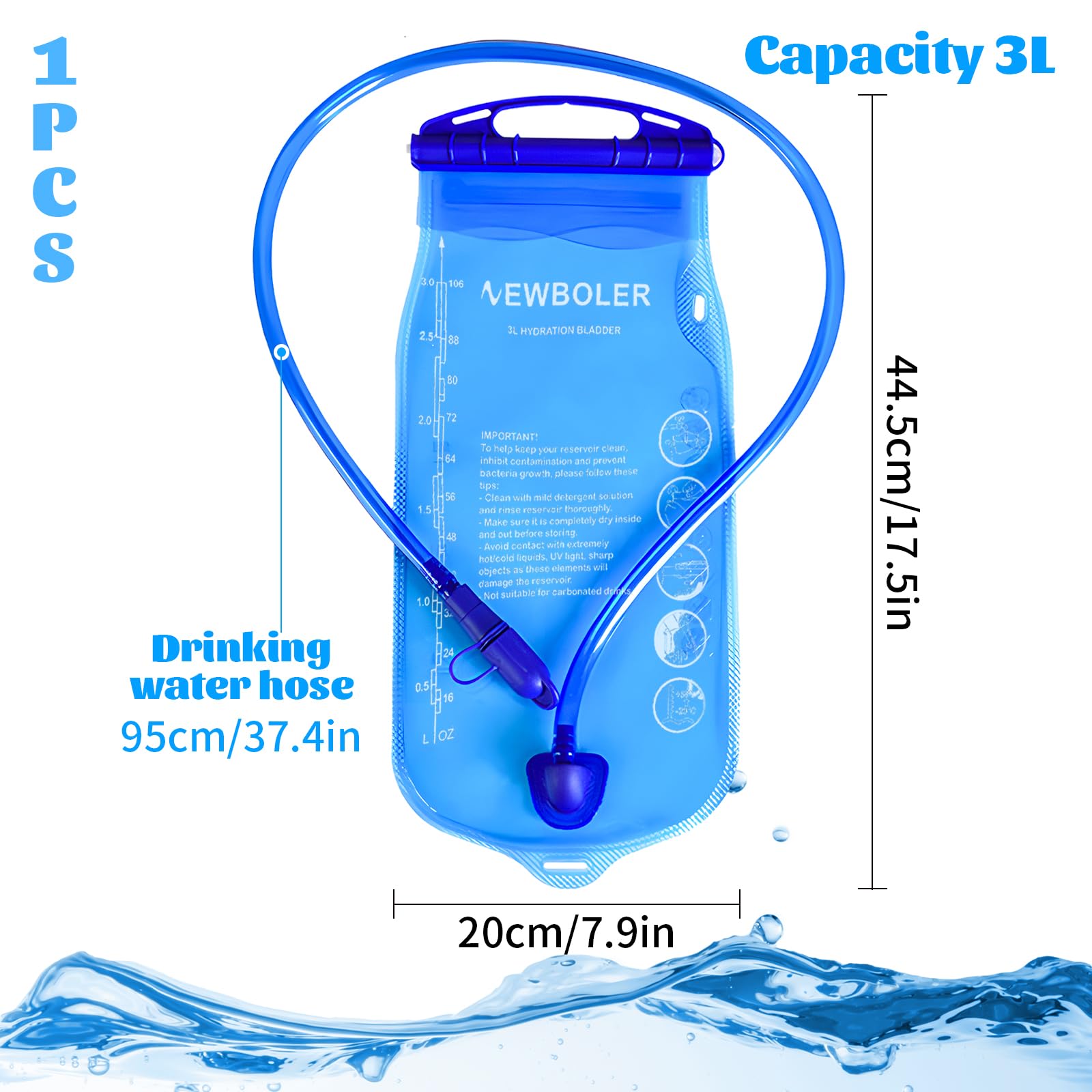 Sac Hydratation, Water Bladder, Poche a Eau 3L, Sac Eau Running, Sac à Eau Camping, Vessie à Eau, Vessie d'eau Portable, Sac à Eau pour Vélo