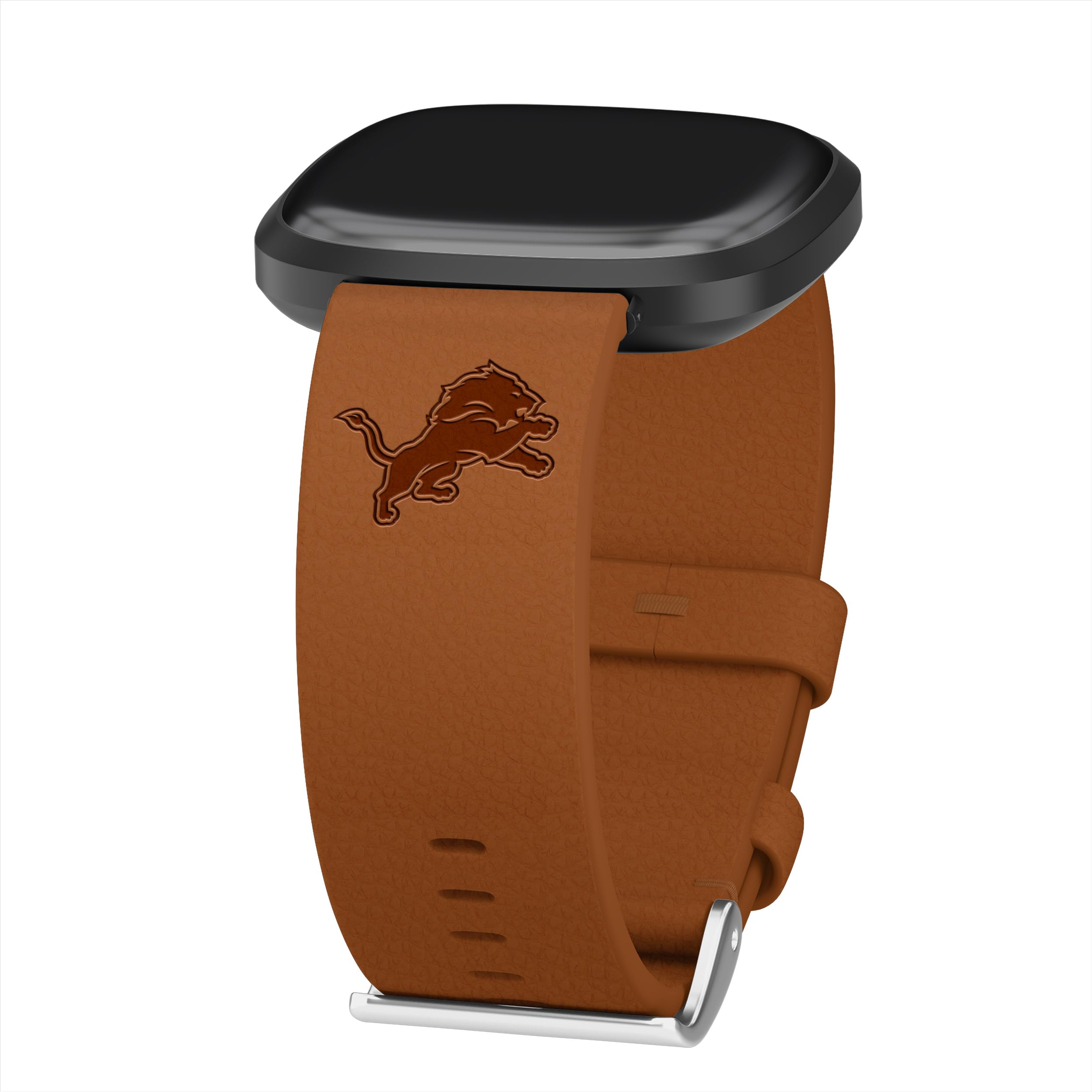 Game Time Detroit Lions Leather Watch Band Compatible with Fitbit Versa 3 and Sense (Cocoa Tan Short)