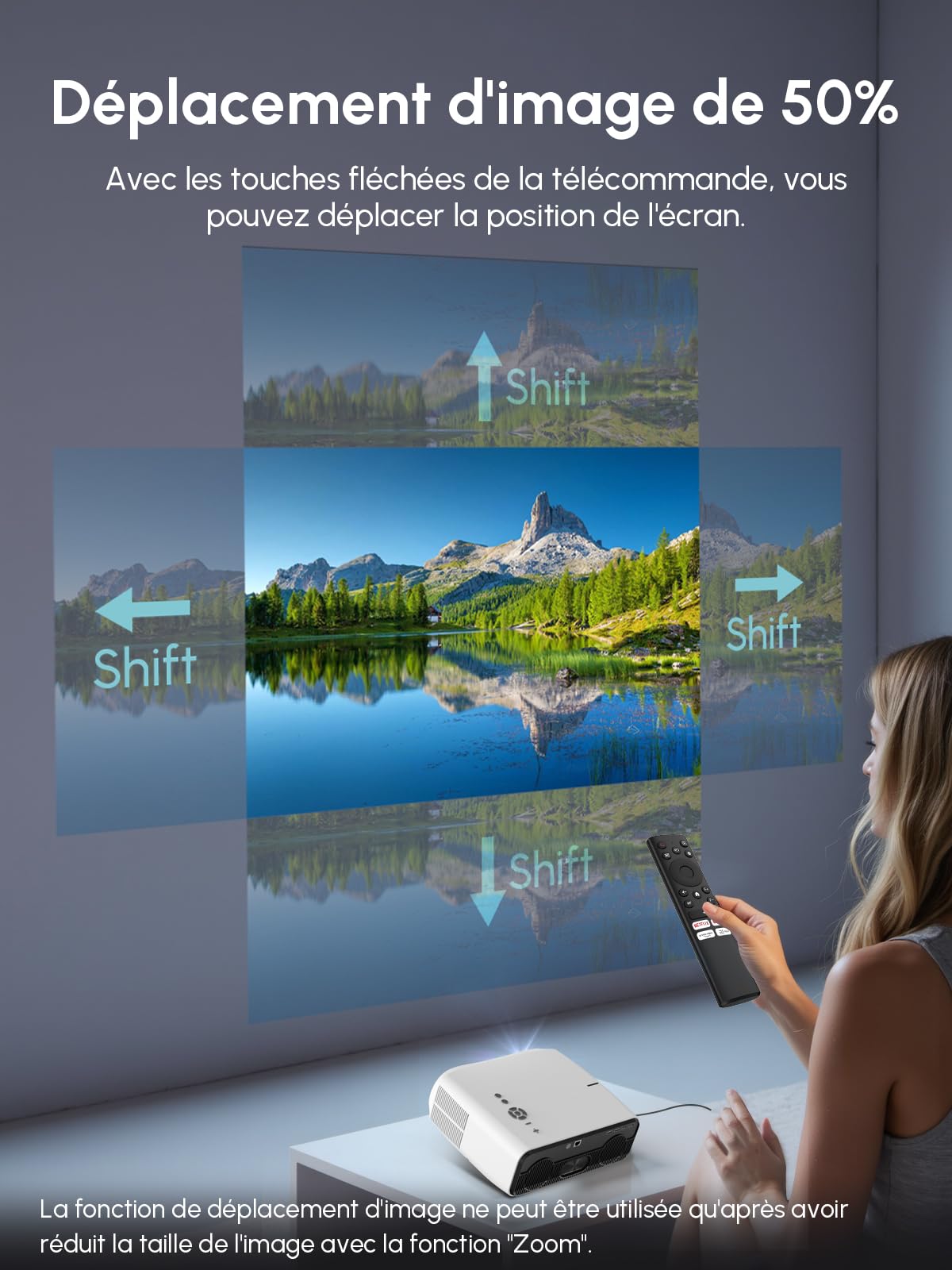 Projecteur Intelligent Lumière du Jour 2400 ANSI, 4K UHD HDR10, Mise au Point TOF, HDMI eARC/CEC, WiFi 6, Bluetooth 5.4, 2x38W, Cinéma Maison, Jeux Vidéo, Projection au Plafond