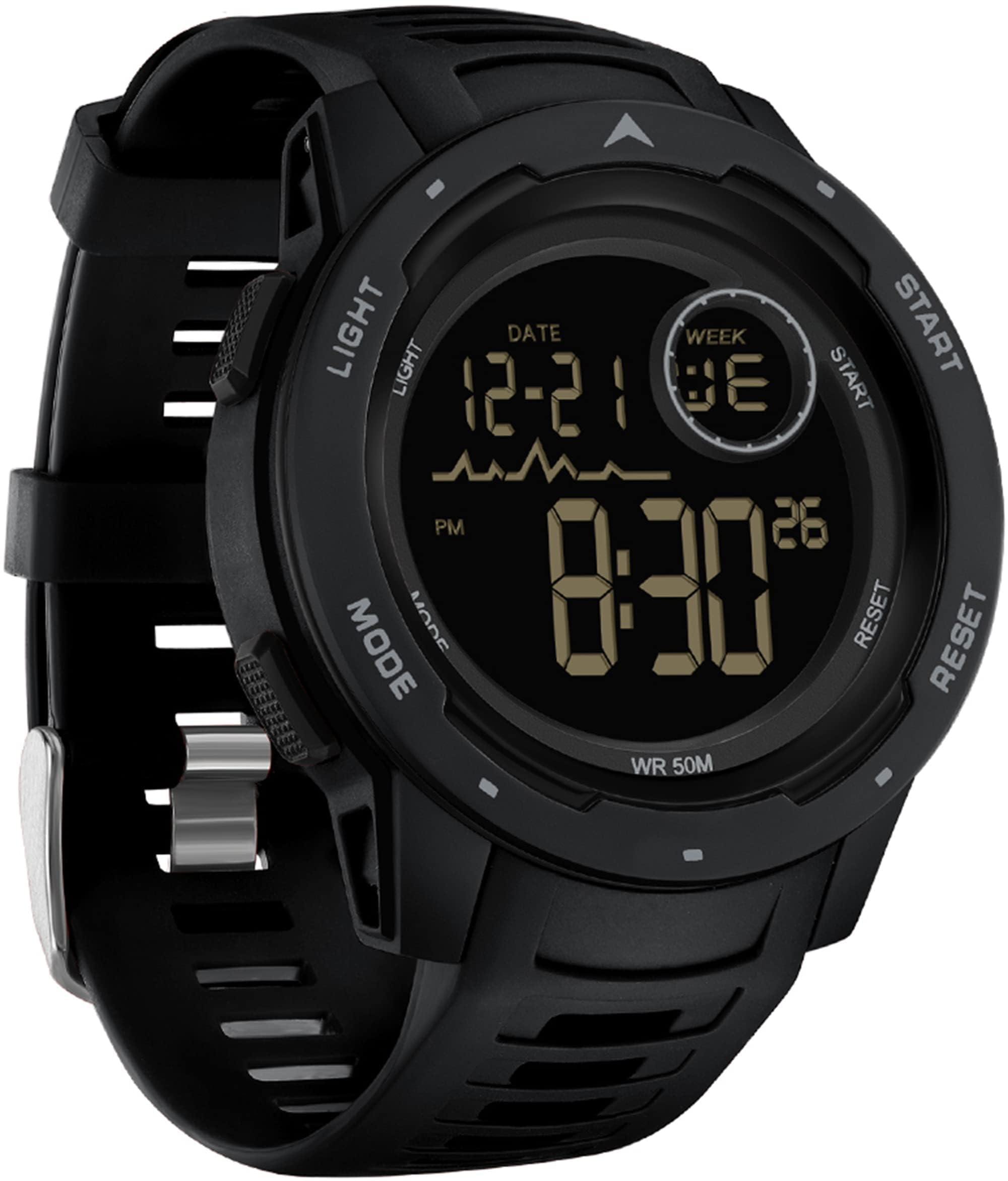 Relojes de hombre digital militar deportivo 50 m, resistente al agua, reloj digital con despertador, fecha, reloj digital LED, cronómetro, 12/24 horas, reloj táctico para hombres y niños al aire