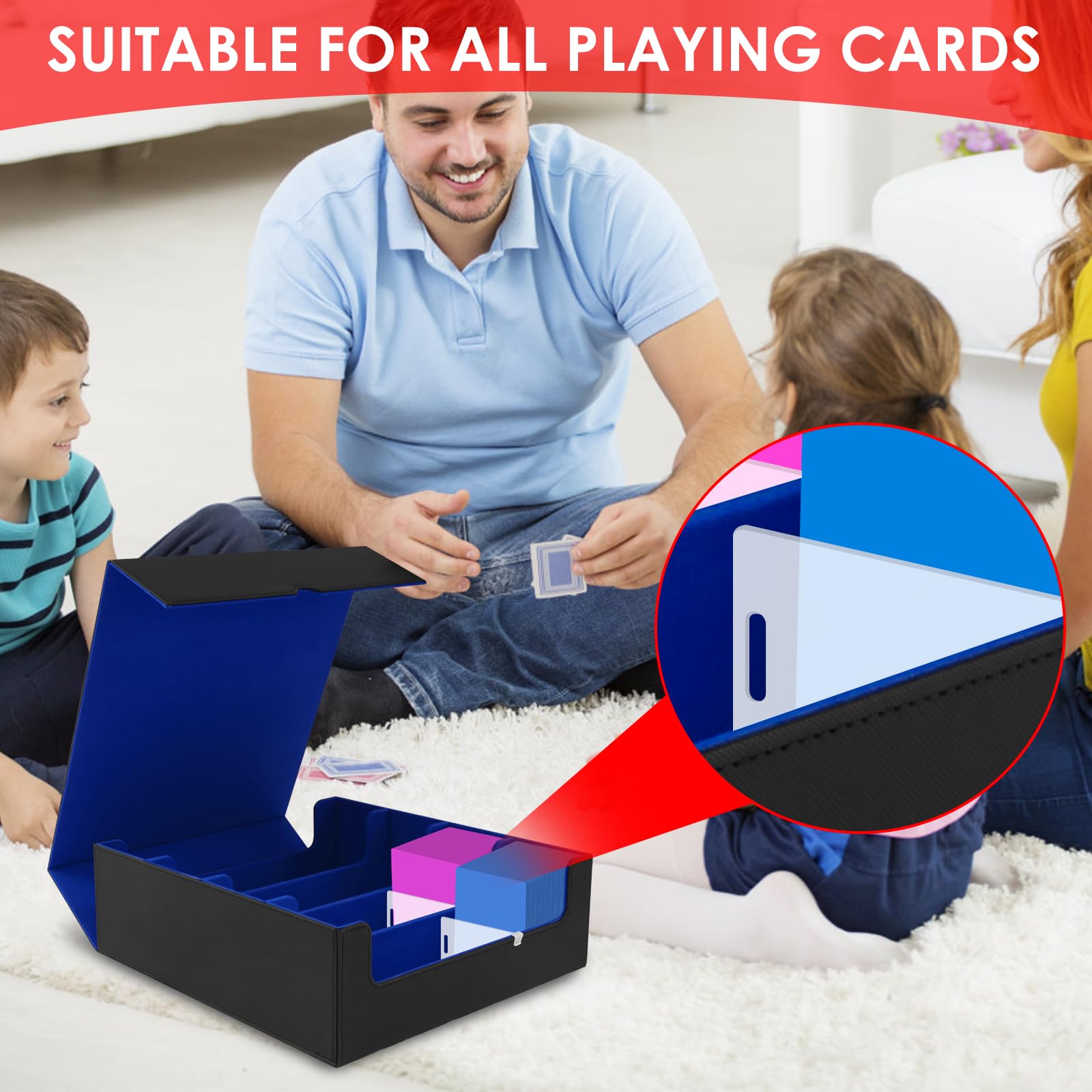 Aischens Boîte Cartes 4 Rangs – Capacité 1400 Double-Pochette – 3200 Sans Pochette – Aimants N35 – PU – Noir