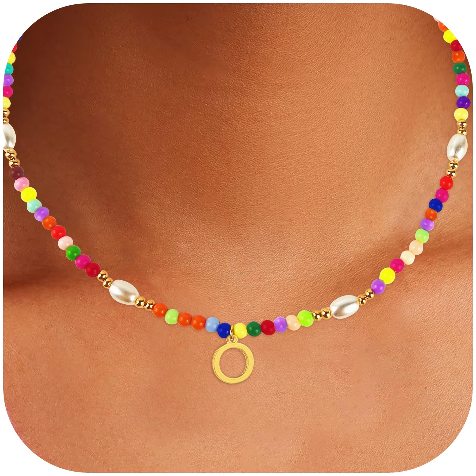 Beaded Initial Necklaces with Pearl - Trendy Gold Plated Choker Necklace for Girls Women Teen Preteen, Personalized Letter Jewelry Holiday/Birthday