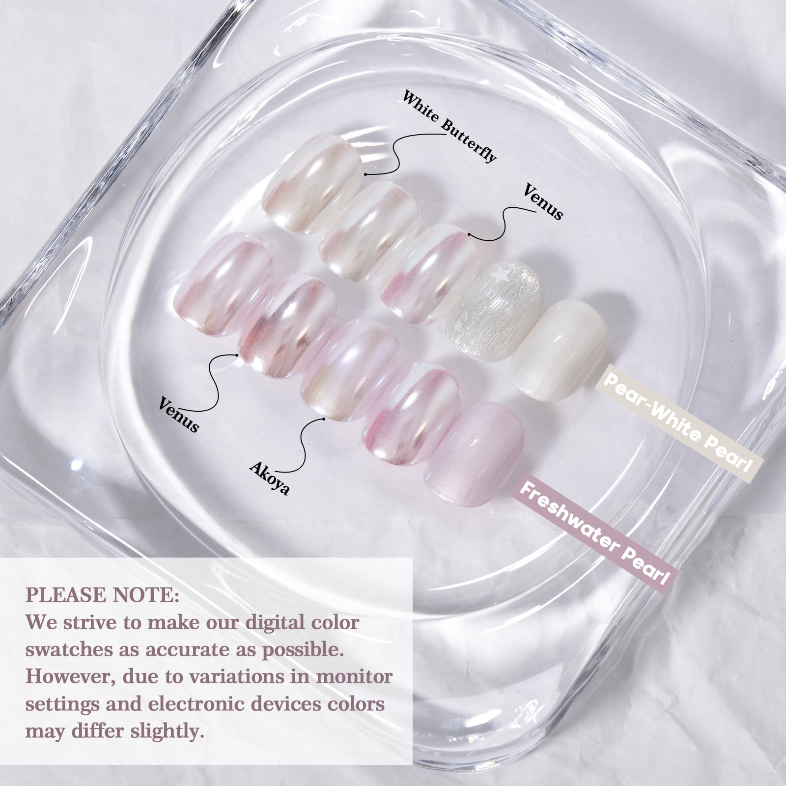 ADHERE Serie Perla 7pz, 2 gel perlati da 5g + 3 polveri cromate + 1 polvere cromata effetto specchio viola scuro per unghie + 1 glitter, Finitura perlata scintillante, lucentezza metallica a specchio