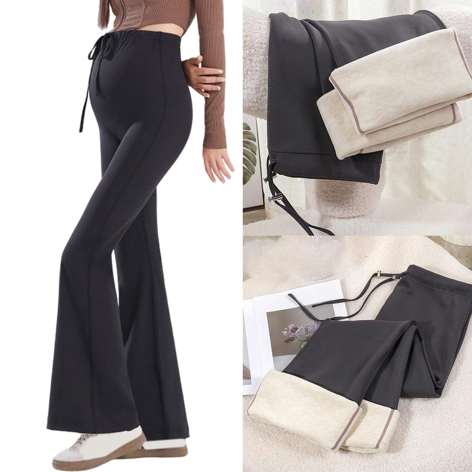 Pantaloni premaman con elastico in vita, leggings termici per gravidanza, tessuto traspirante, per calore e mobilità, leggings invernali per maternità, foderati in pile