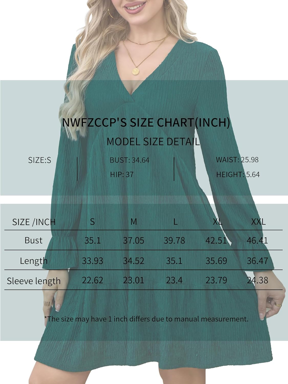 Women's Fall Long-Sleeve Mini Dress Elegant V-Neck with Ruffled Hem Wedding Guest Dresses - Image 6