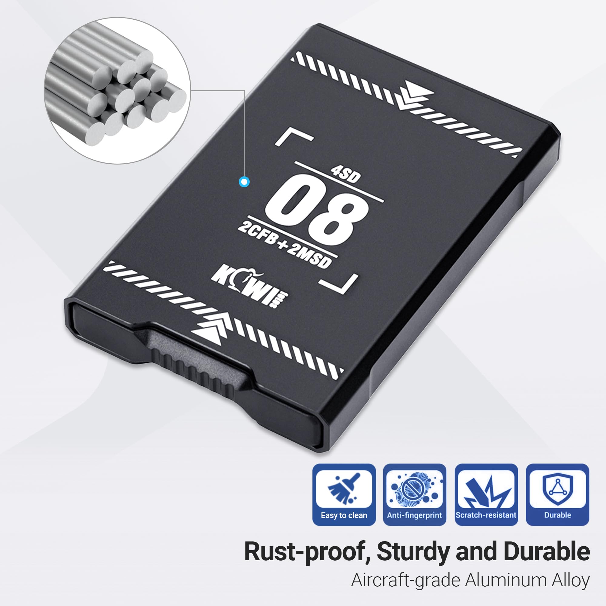 KIWIFOTOS Custodia per schede di memoria estraibile, in alluminio, con 8 scomparti, porta schede Micro SD, 4 schede SD e 2 CF Express Type-B o XQD e 2 micro SD