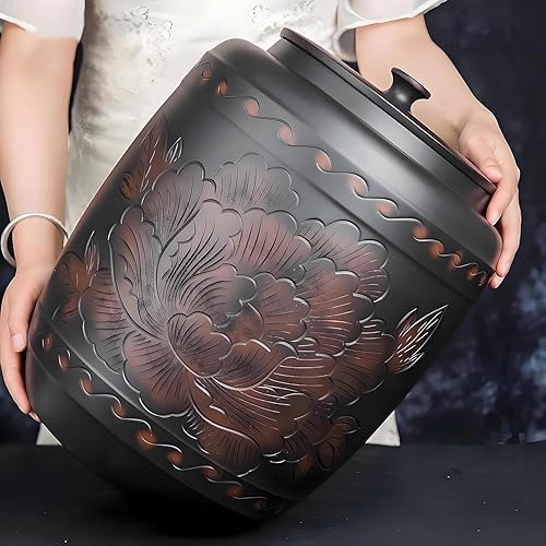 Miniatura 4 de Contenedor de arroz de cerámica Dispensador de grano de cerámica con tapa hermética Organización de contenedores de almacenamiento de China negra