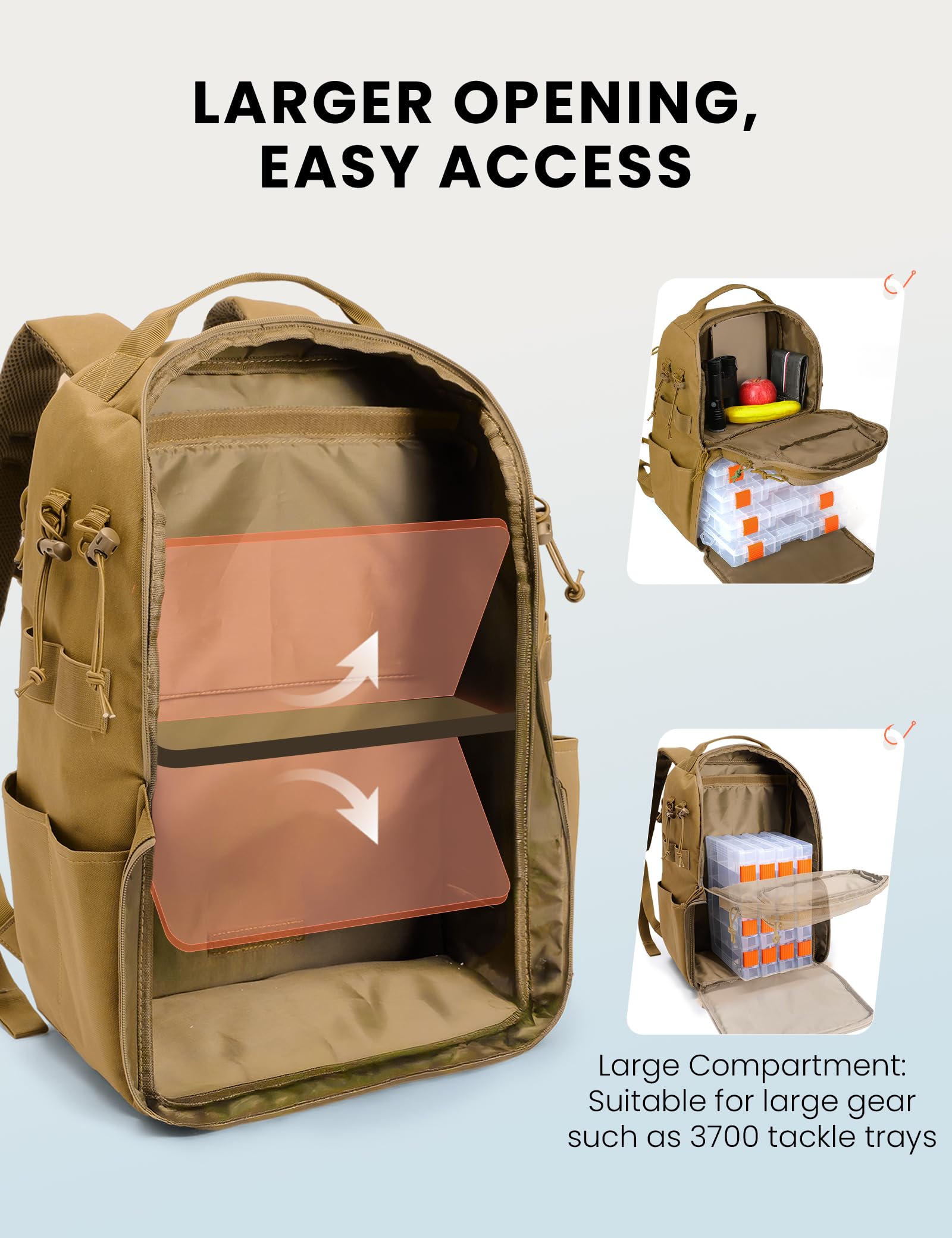 SKYSPER Angelrucksack,Angelzubehör Rucksack mit Rutenhalter Angeltasche Angelausrüstungstasche 40l für Angeln