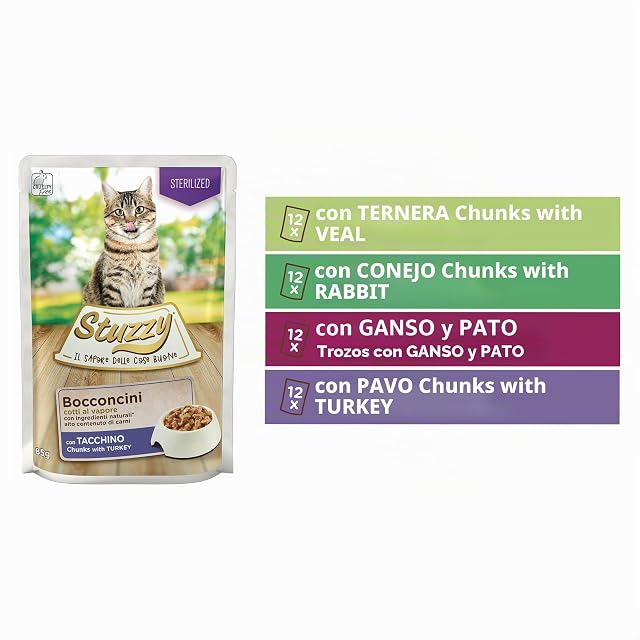 Foto 4 de 4 de Stuzzy, Comida Húmeda para Gatos Esterilizados, Varios Sabores, Bocaditos en Salsa