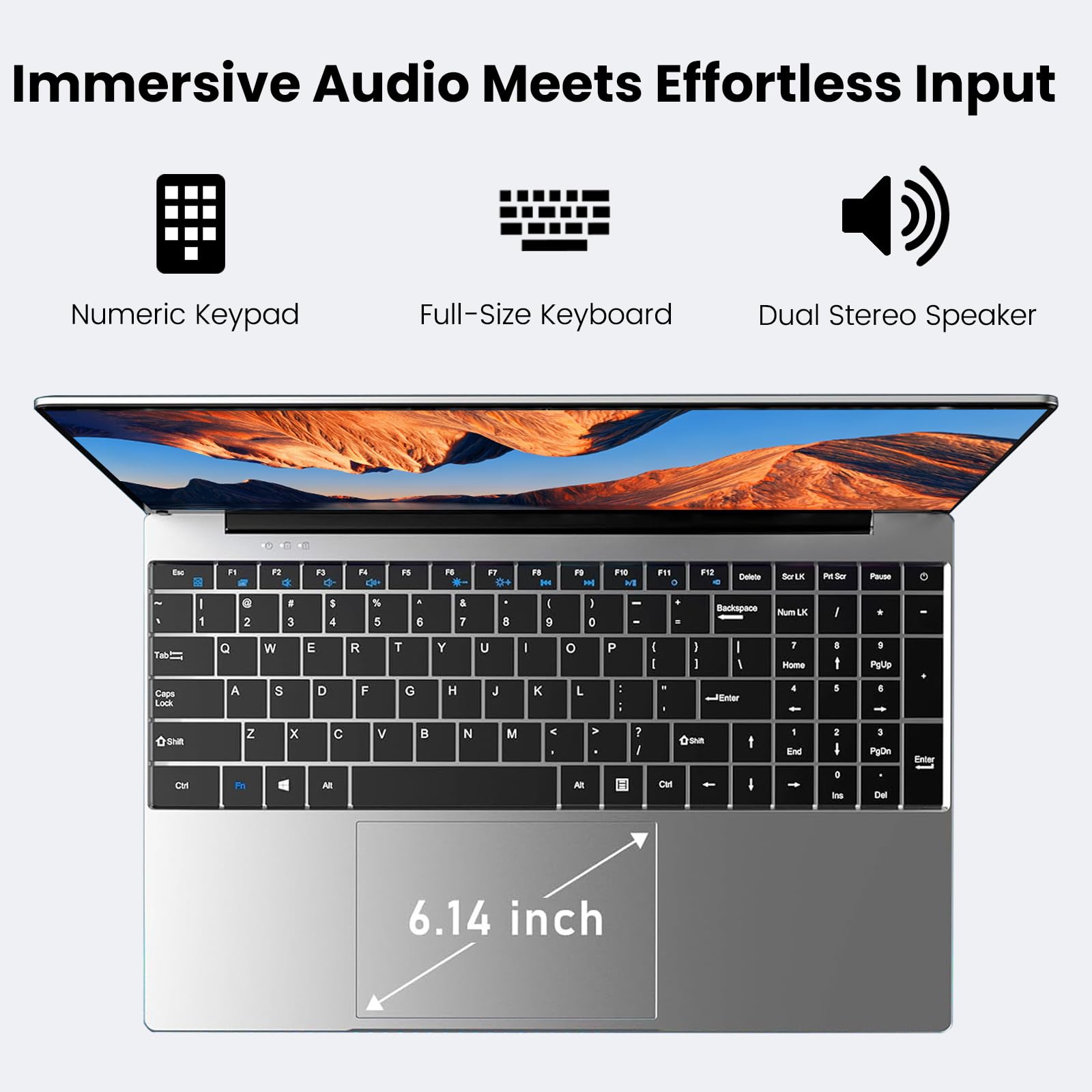 Kayoote 15,6" Ordenador Portátil FHD IPS con procesador Celeron N4500, 6GB RAM 256GB SSD, Win 11 Pro PC Portátil con Webcan, Laptop 2*USB3.0, HDMI, Wi-FI5, BT4.2, 4000mAh Battery — view 6