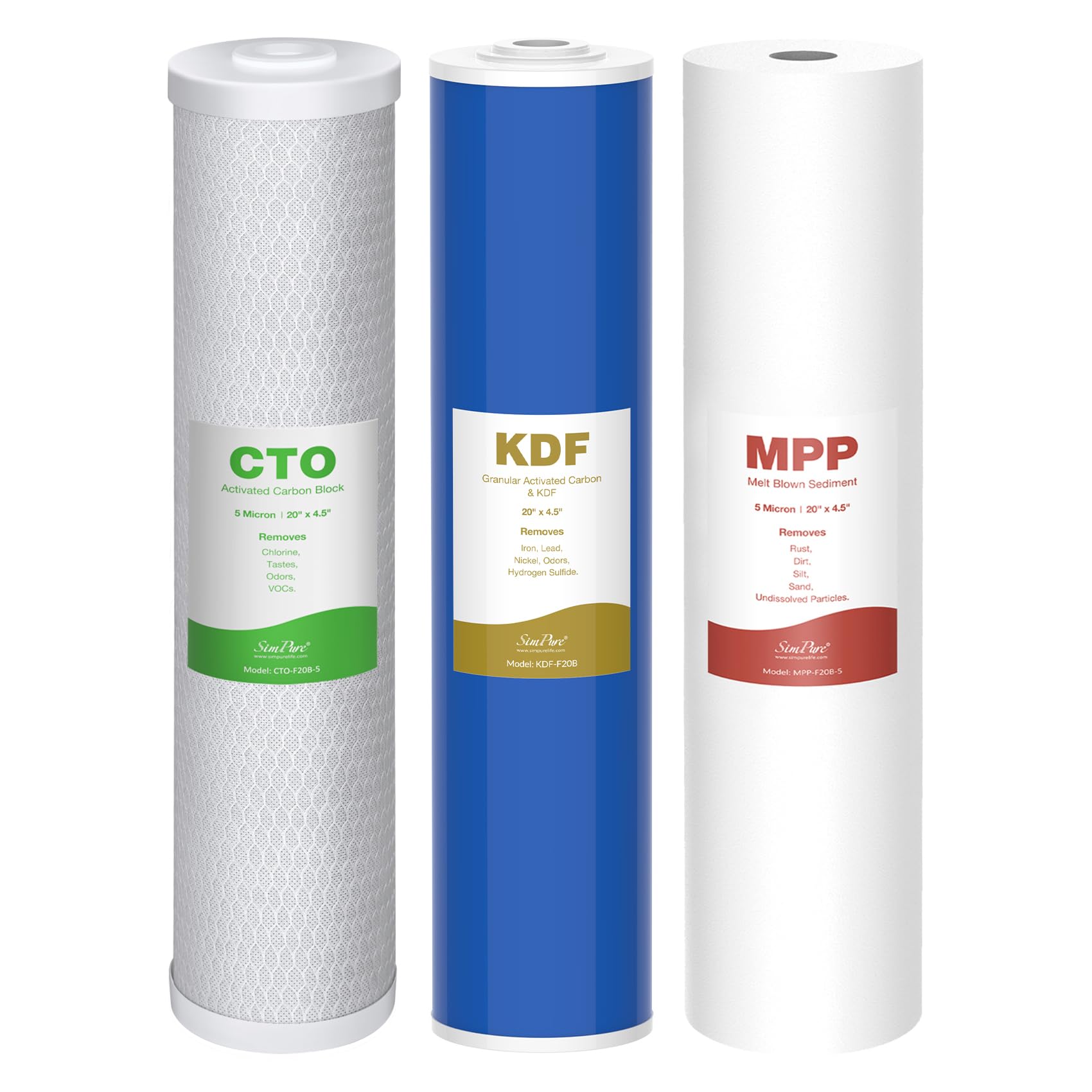 SimPure 3-Stage 20" x 4.5" Whole House Water Filter Replacement
