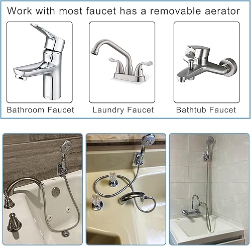 Miniatura 5 de Accesorio rociador de cabezal de ducha para grifo, encendidoapagado de 79 pulgadas, extensor de manguera con 5 adaptadores, válvula desviadora de