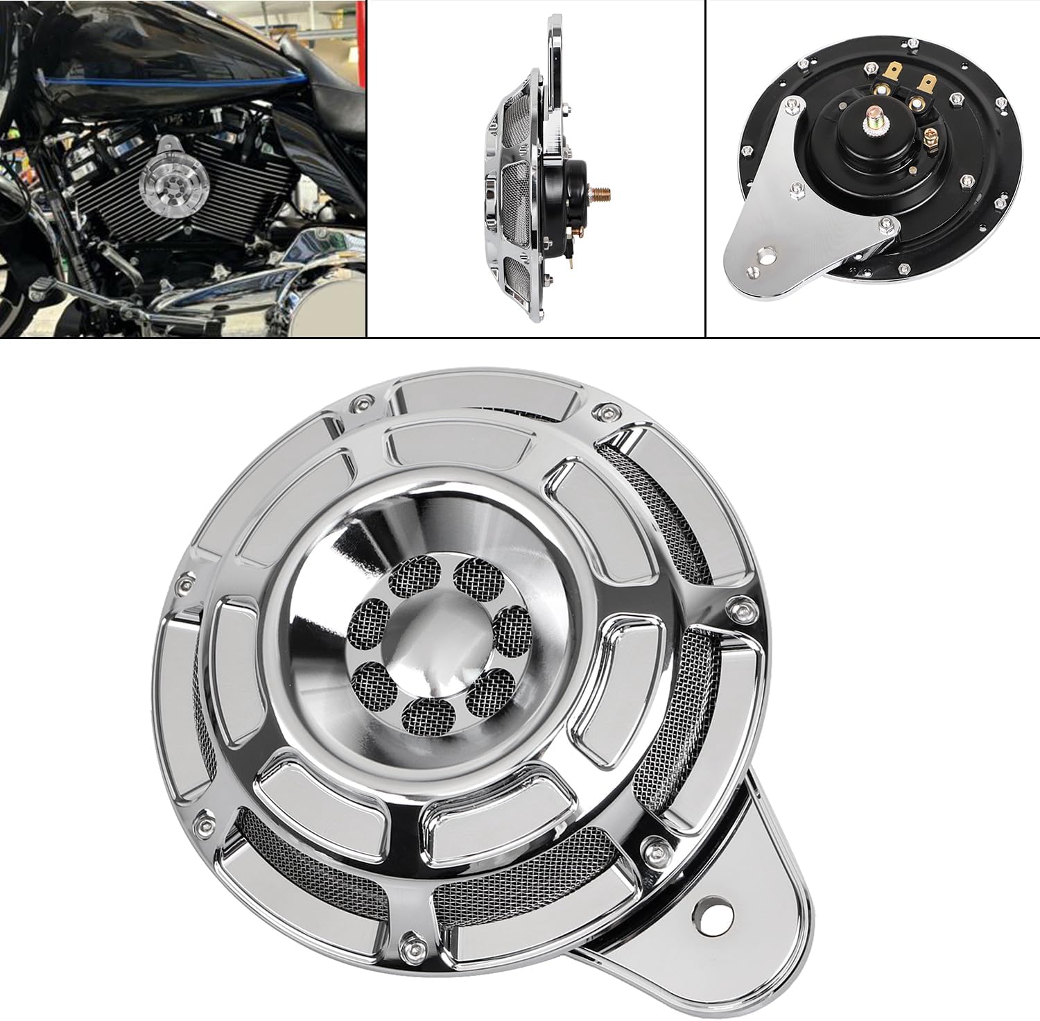Chrome Horn Speaker Cover For Harley Sportster 1200/883 2007-2023 Big Twin Evo/Twin Cam/M8(such as Touring Electra Glide Road King Road Glide Street Glide...) 1991-2023,CNC Aluminum