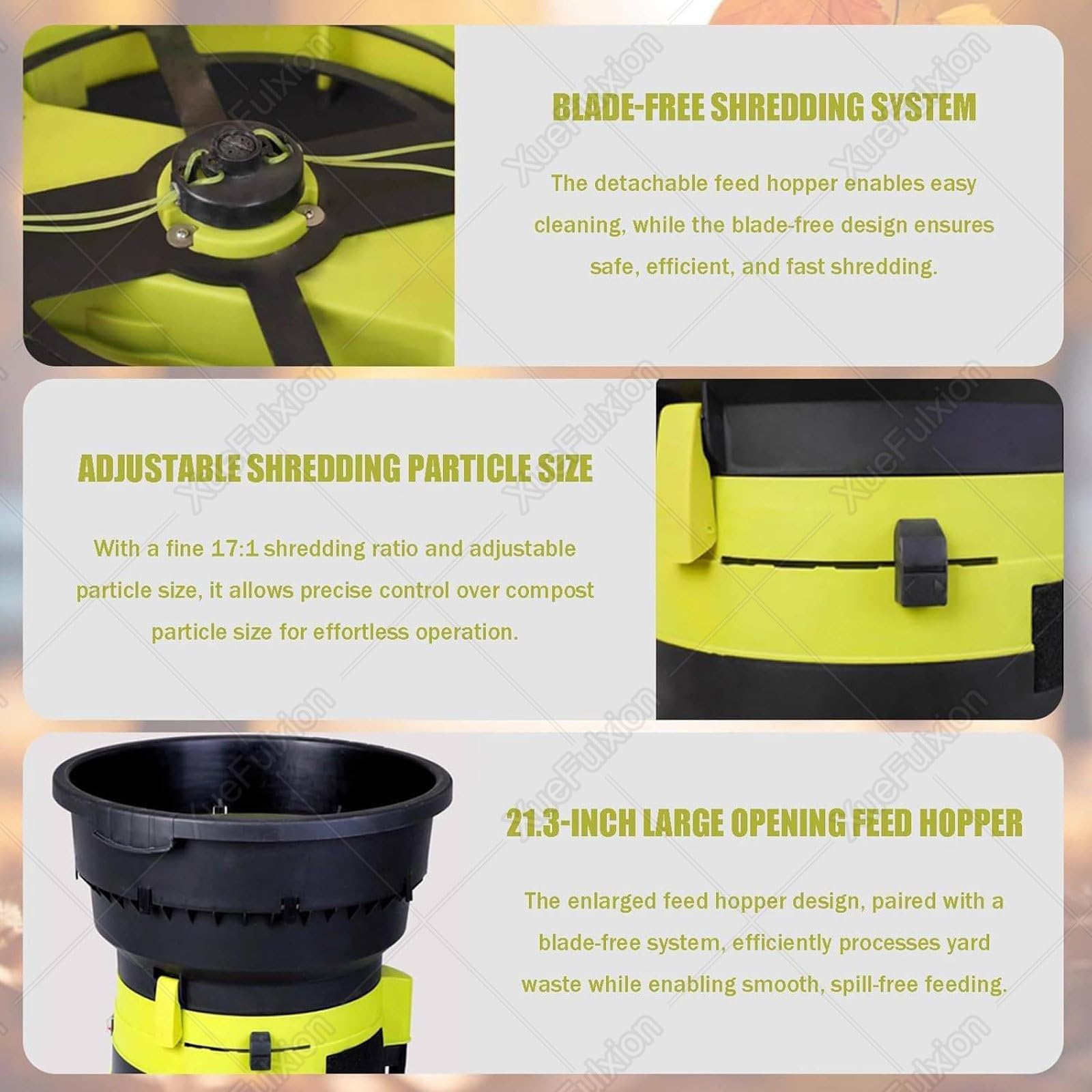 Trituradora De Compost Eléctrica De 2500 W,Trituradora De Hojas De Jardín Sin Aspas,con Ruedas,Herramientas De Limpieza para Jardín Sin Cable de alimentación 20mxpowercord