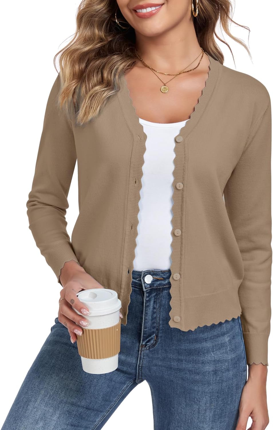 Womens Long Sleeve V-Neck Button Down Cardigan Knit Shrugs Sweater