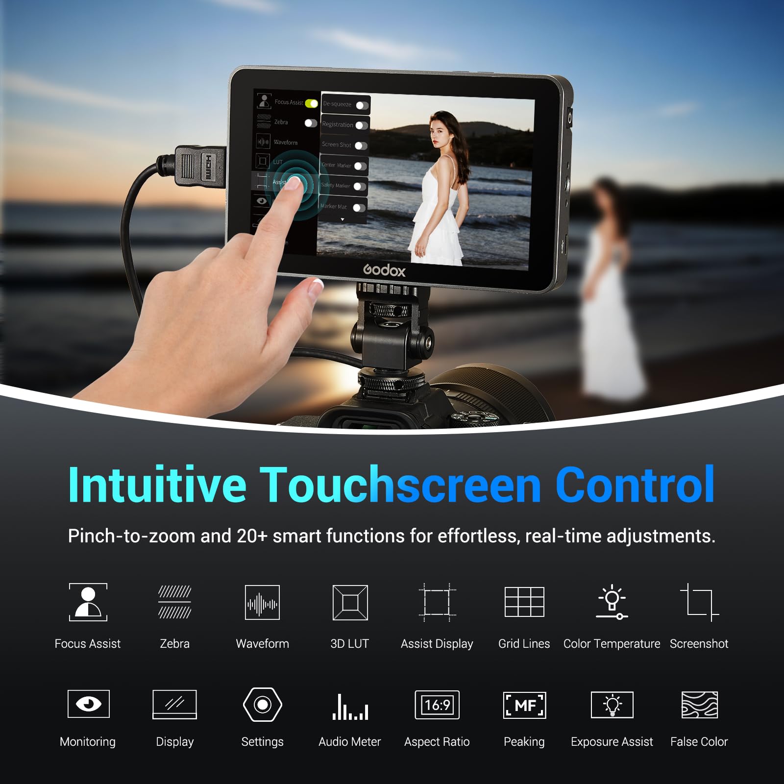 GODOX GM6S Pro Moniteur de Terrain pour Caméra 5,5 Pouces, Moniteur HDMI 4K | 2000 nits ±10 % ultra Lumineux, écran Tactile IPS 1920×1080, Entrée et Sortie LUT 3D, Boîtier Entièrement en Métal