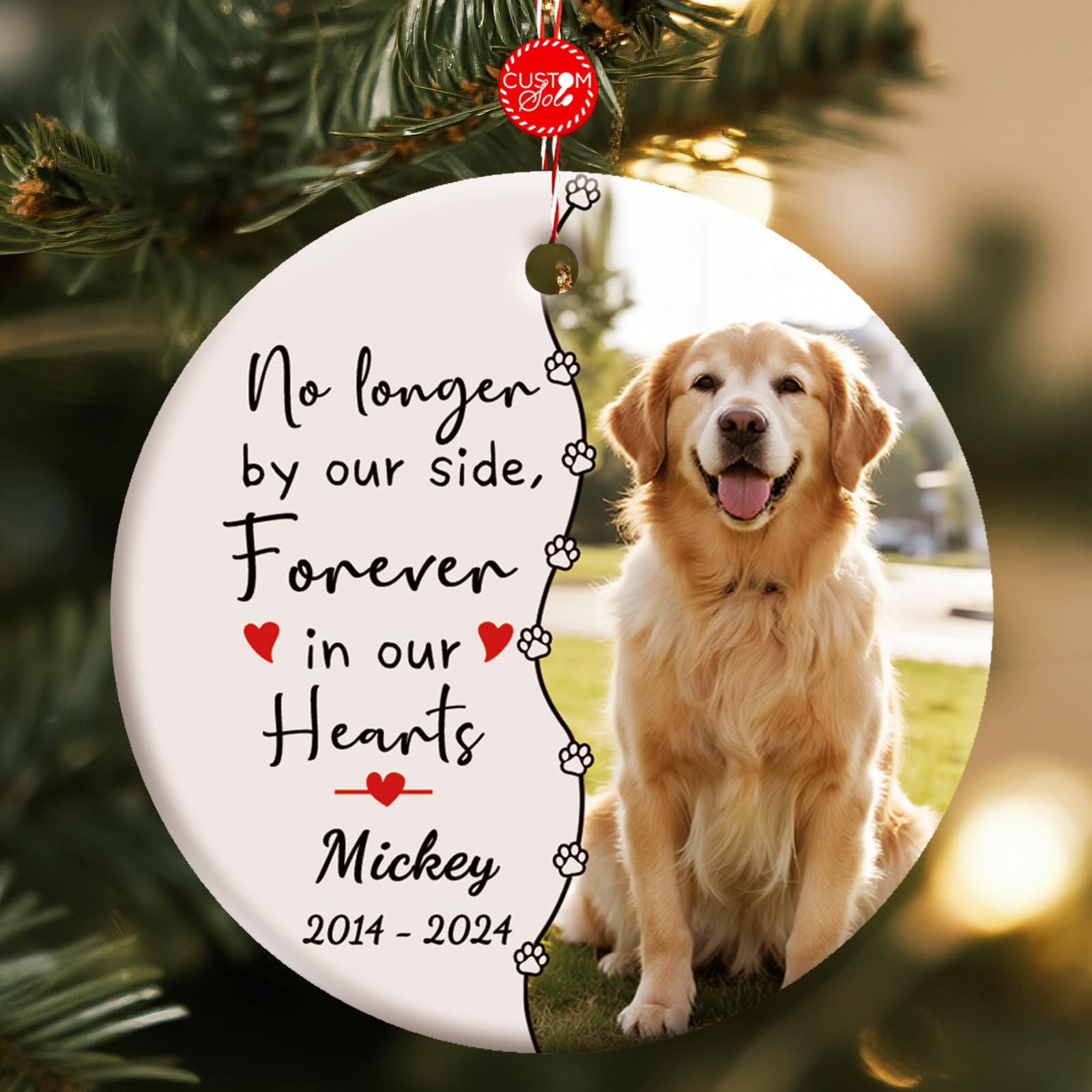 Bemaystar Personalized Dog Memorial Christmas Bauble - Ceramic Dog Memorial Gifts, Pet Memorial Bauble, Dog Christmas Ornaments in Memory of Pet Loss Gifts for Christmas Tree Decorations Haif Photo