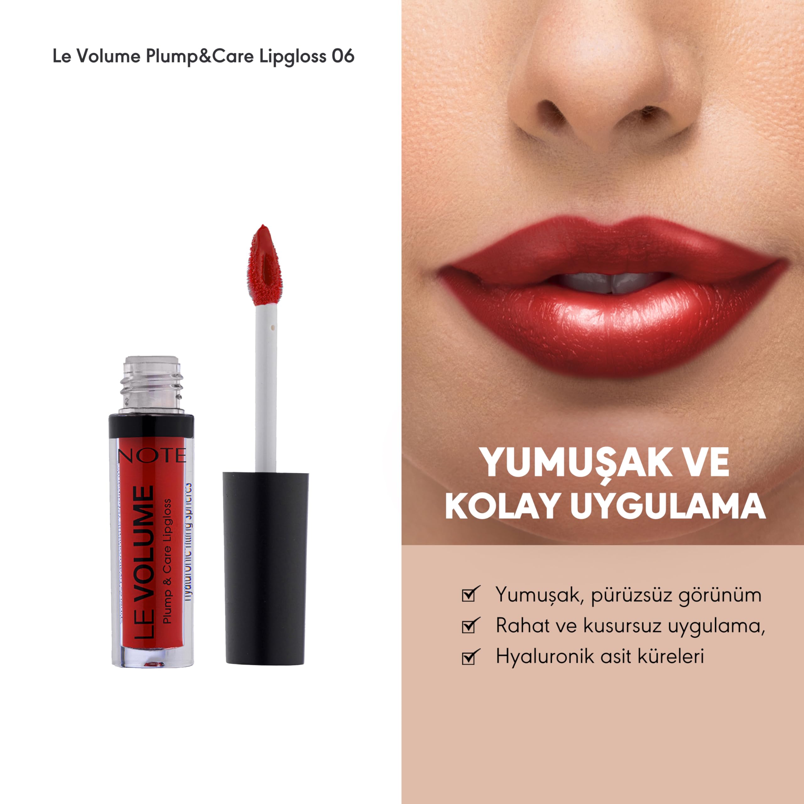 Note Cosmetics Le Volume Plump & Care Lipgloss 06 Hearthbreaker Dudak Parlatıcısı, Kırmızı