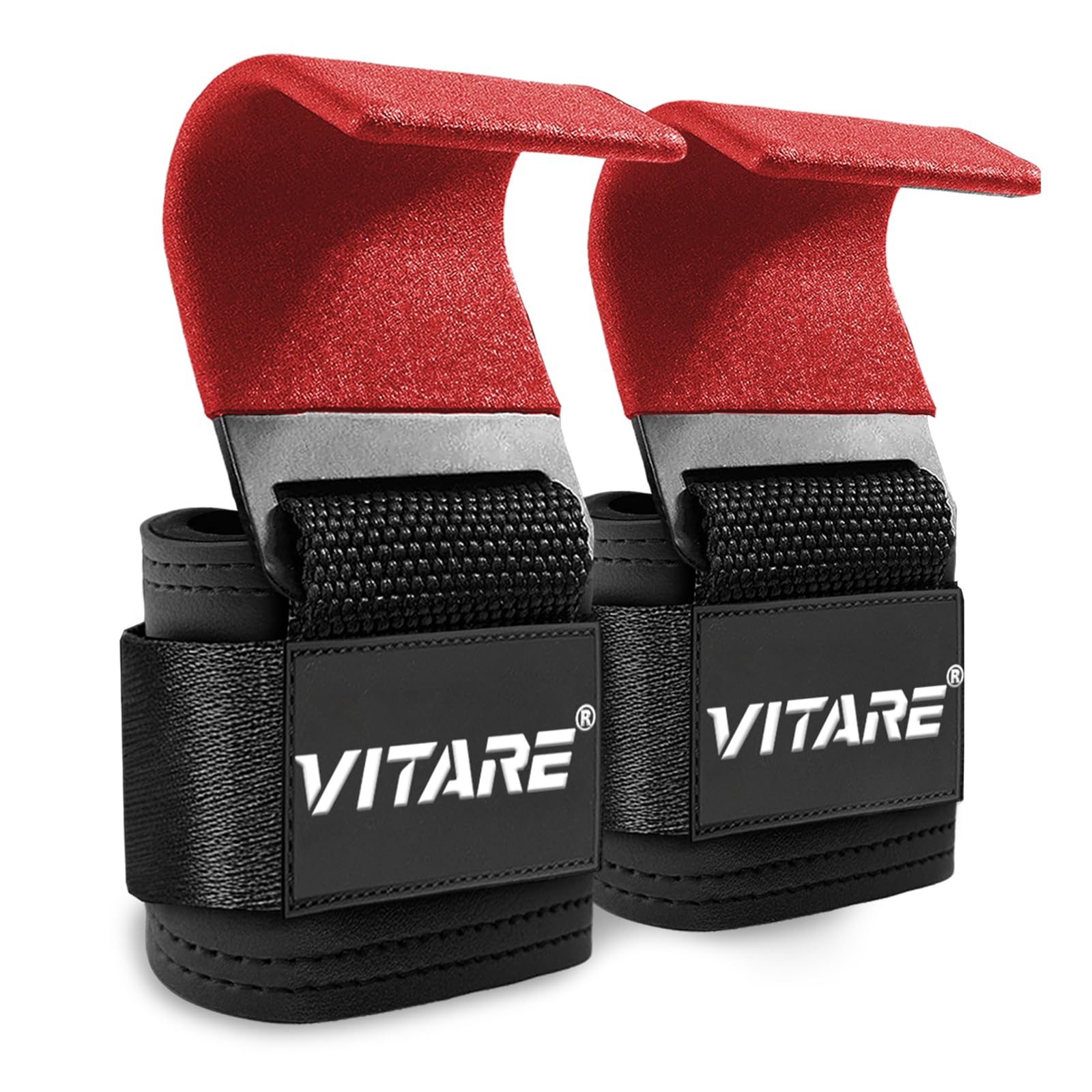 Weight Lifting Hooks for Deadlifts, Heavy Duty Capacity Lifting Straps with Padded Wrist Support, Non-Slip Rubber Coated Steel Hooks for Powerlifting, Pull Ups, Rows, Gym Workout Straps for Men Women