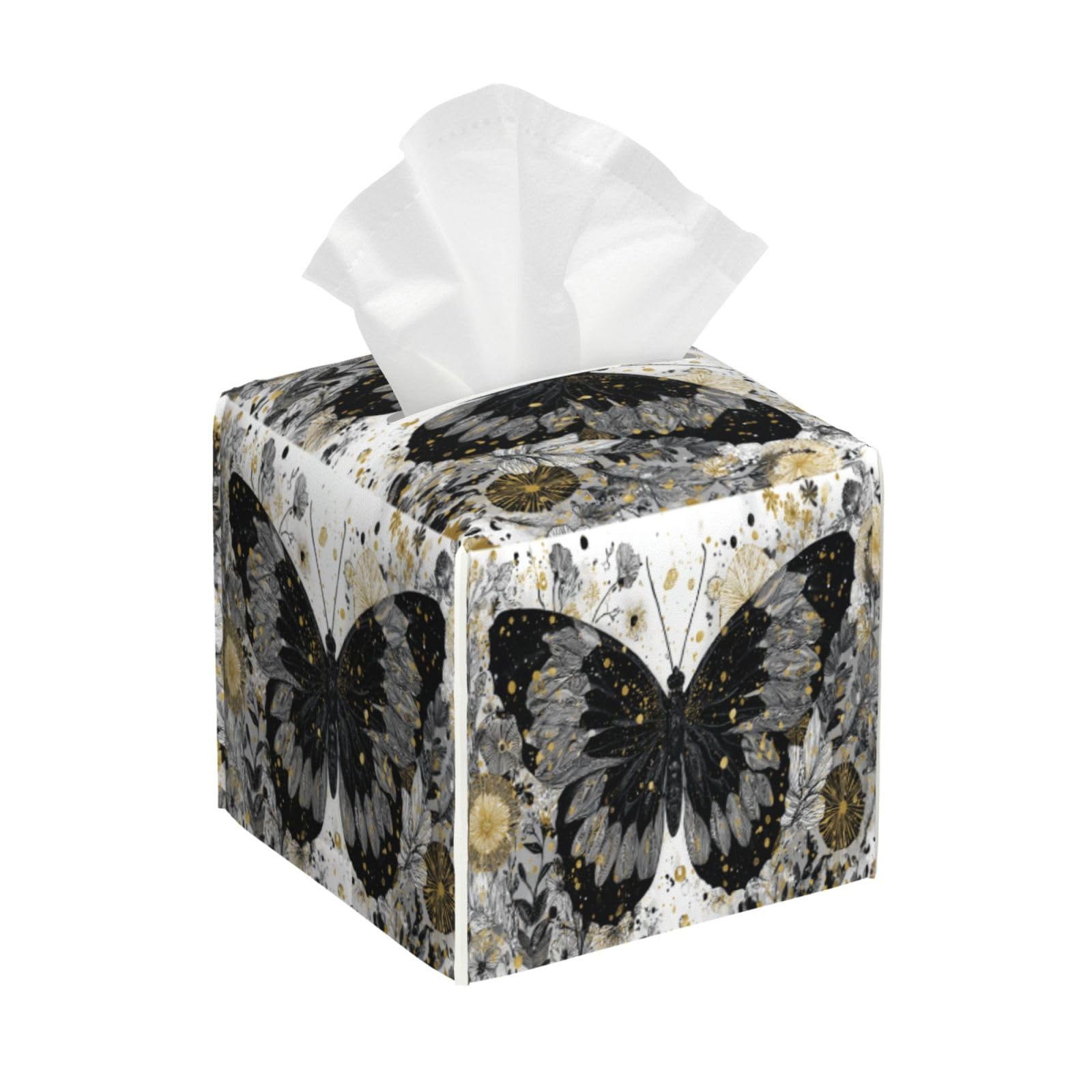 Housse de boîte à mouchoirs bohème noire en cuir 13 cm carrée