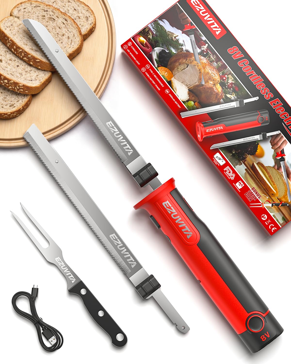 EZUVITA 8V Cordless Electric Knife Set