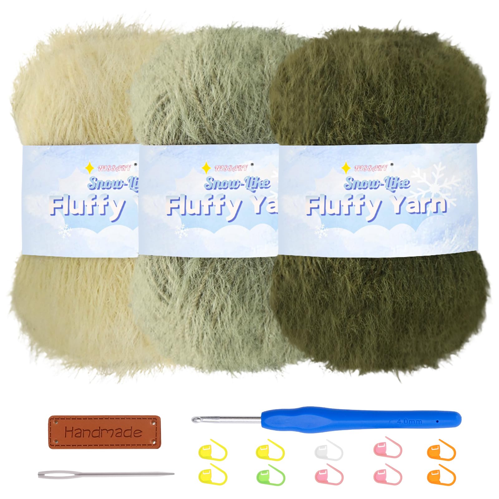Nissary Plush Yarn for Crochet — 3 x 100g Crochet Wool, Fluffy DK Yarn with Hook & Accessories Kit — 218 yds / 200m per Ball for Beginners, Amigurumi & Handmade Gifts