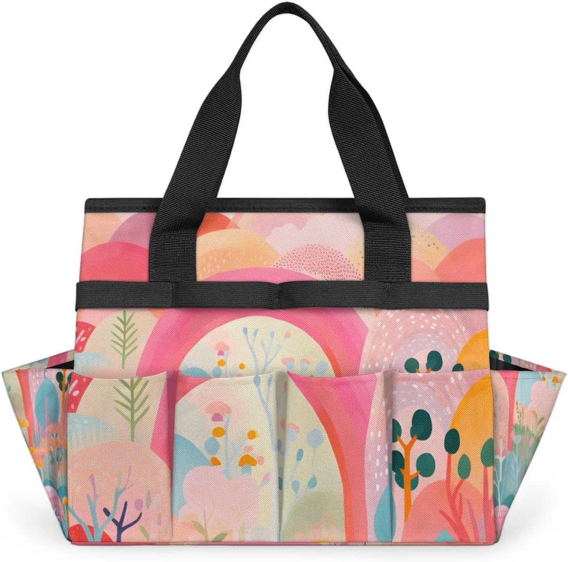 Garden Tool Bag Organizer Garden Tote Bag with Pockets Cartoon Rainbow Tree Tool Storage Organizer Gardening Tool Kit Holder 13" x 6.8" x 2.8"