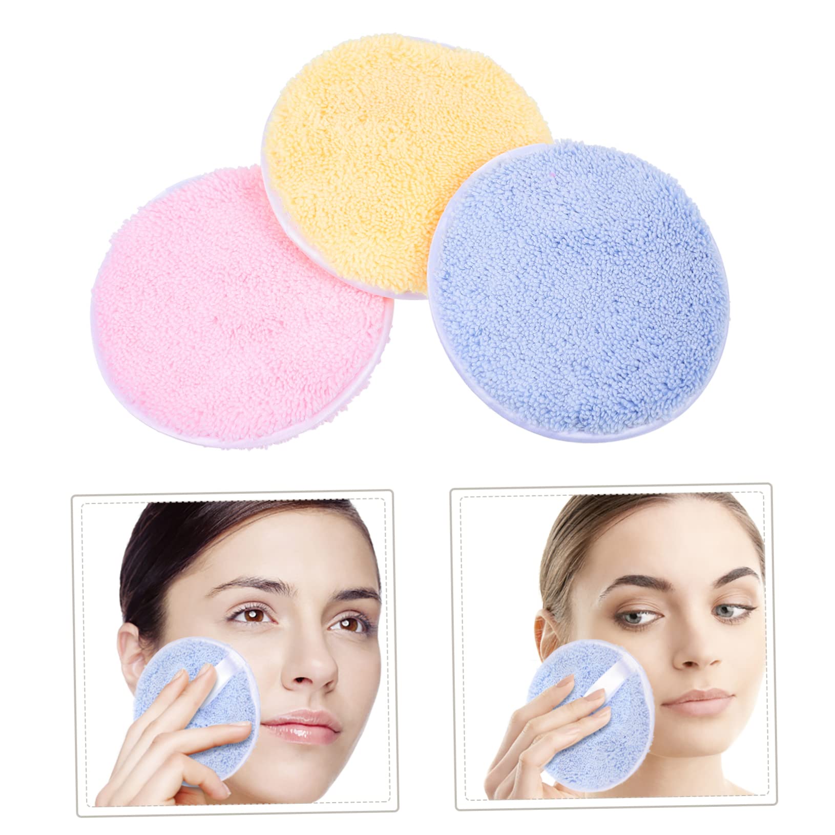 MUSISALY 3Pcs Rounded Makeup Reusable Face Cleansing Pads for Cosmetics Removal Soft Skin Friendly Tools and Compact for Easy Carrying