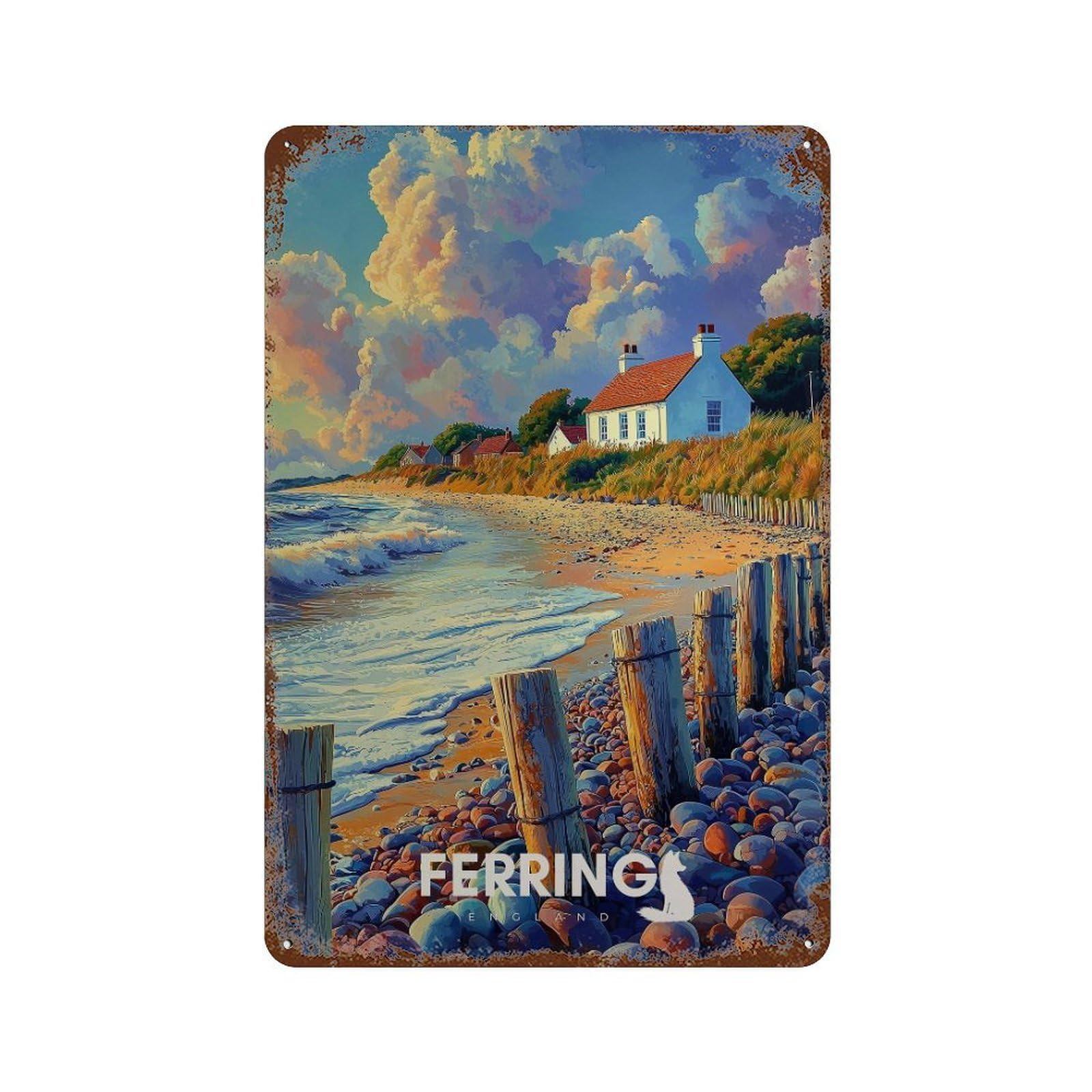 xiaoxiaoshen Ferring England Travel British Seaside Coastal Wall Decor Art Metal Tin Poster Modern Home Decor Art Home Bar Shop Decorations Vintage Sign 30x20cm