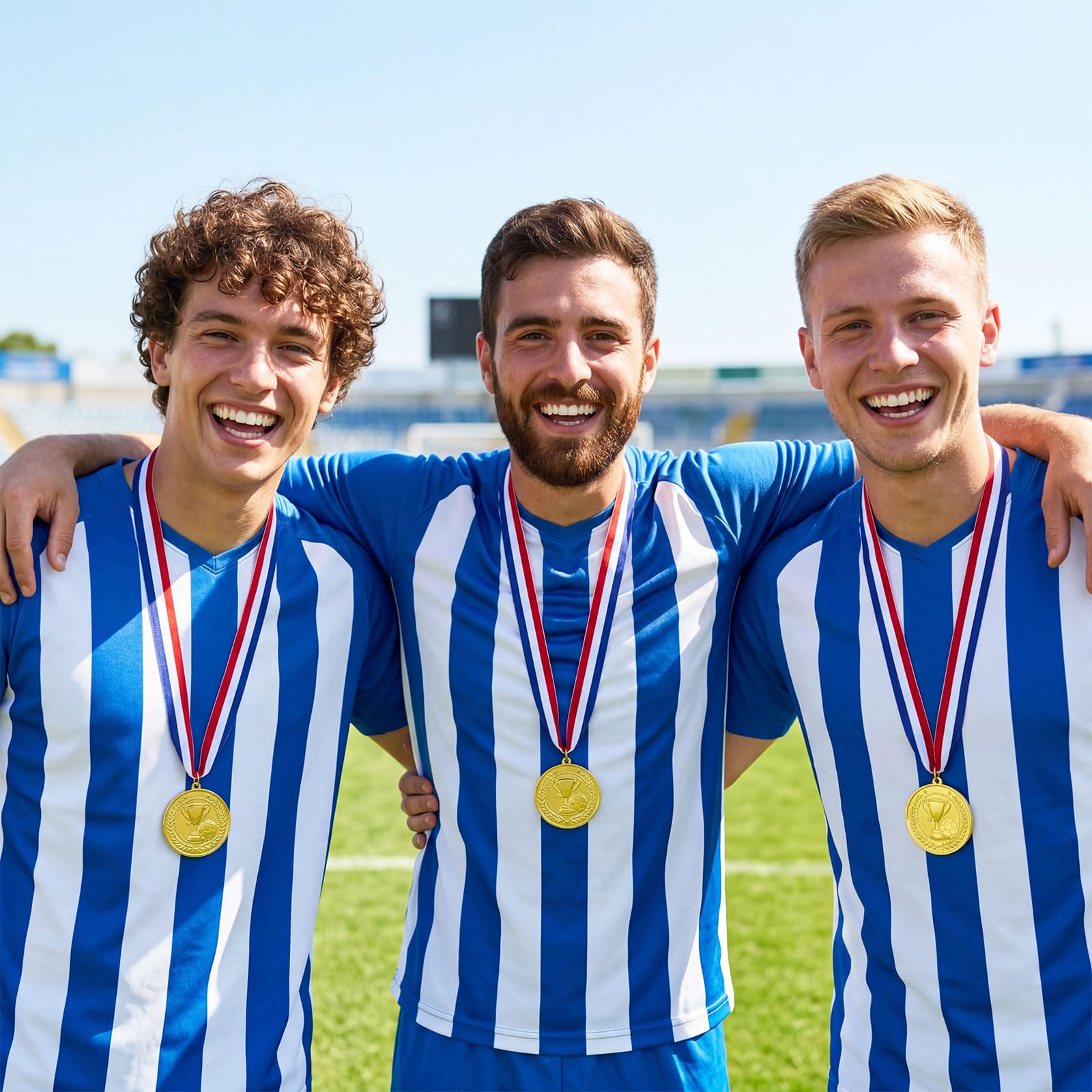 Quelay Medallas de premio de oro de 2 pulgadas con cintas para el cuello, premios para competiciones de participación para fútbol, béisbol, baloncesto, golf