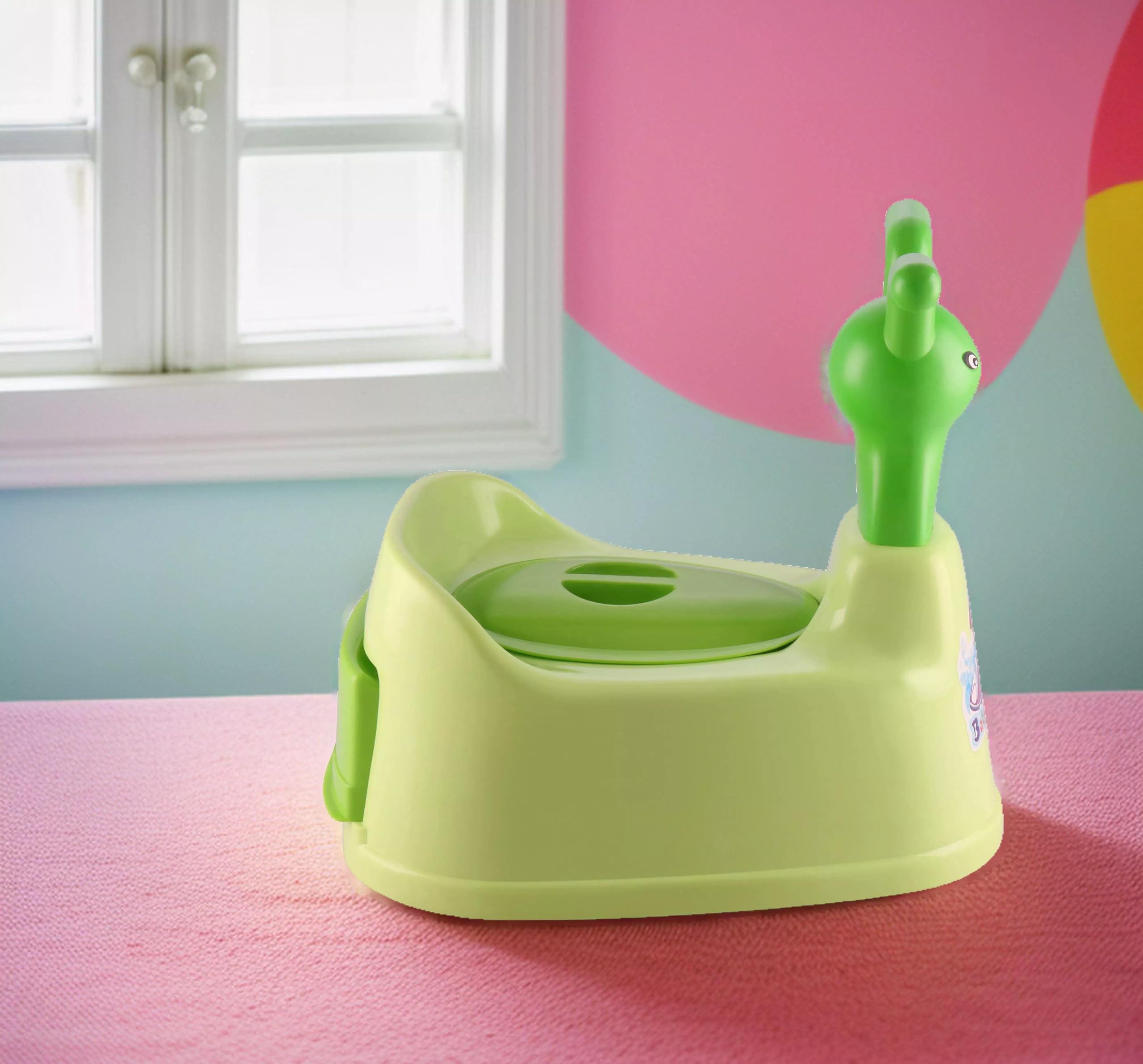 nabhya toilet trainer baby potty seat cartoon face with removable tray & closing lid (green)
